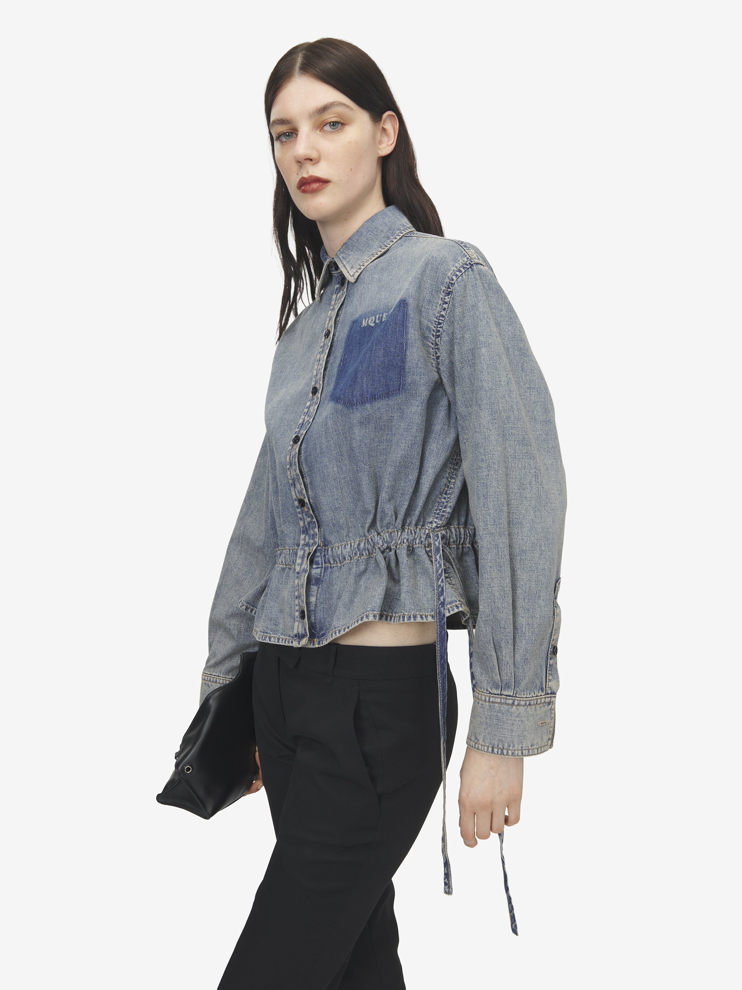 Women's Chambray Shirt Jacket in Washed Blue in 100% Cotton | Alexander McQueen - image 6