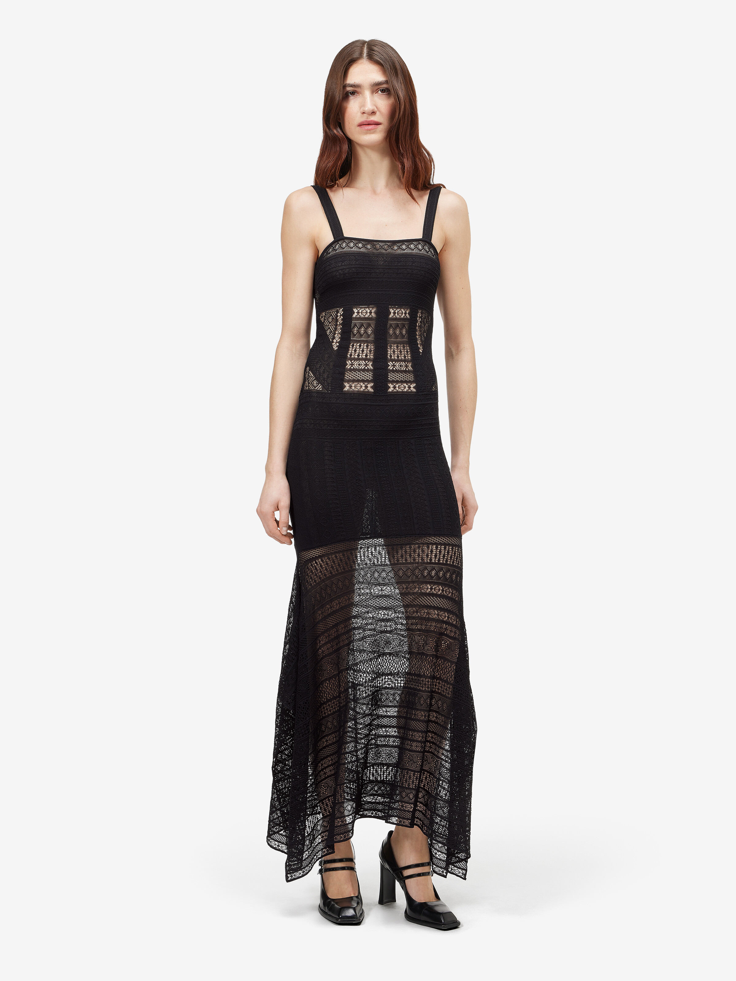 Women's Viscose Knit Lace Dress in Black in 96% viscose, 4% polyester | Alexander McQueen - image 2