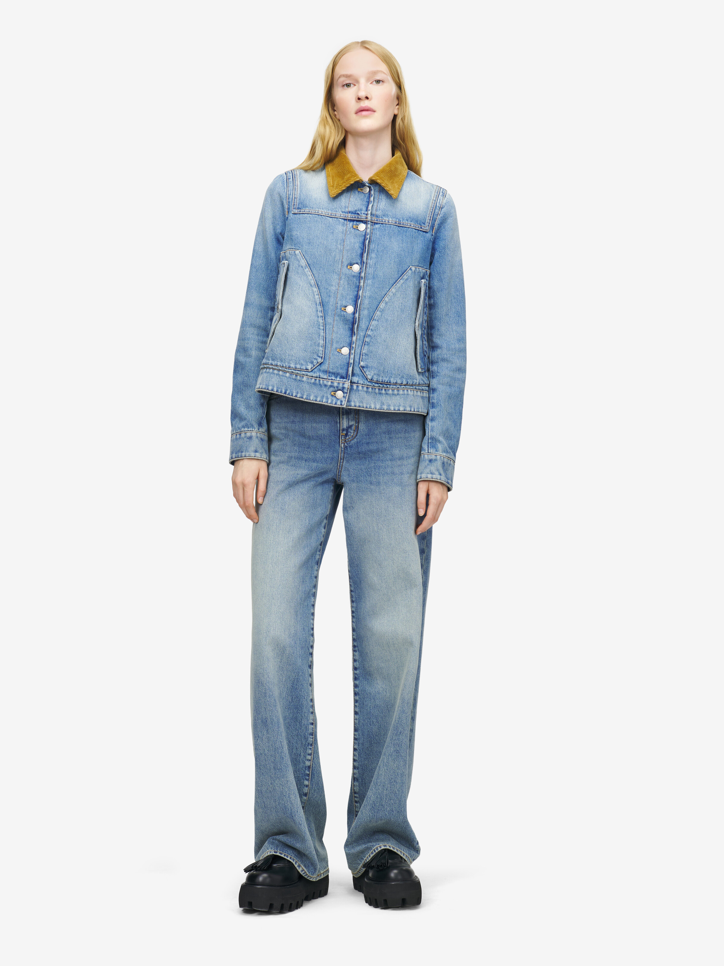 Giacca boxy in denim da Donna in Washed Blue in 100% Cotone | Alexander McQueen - image 3