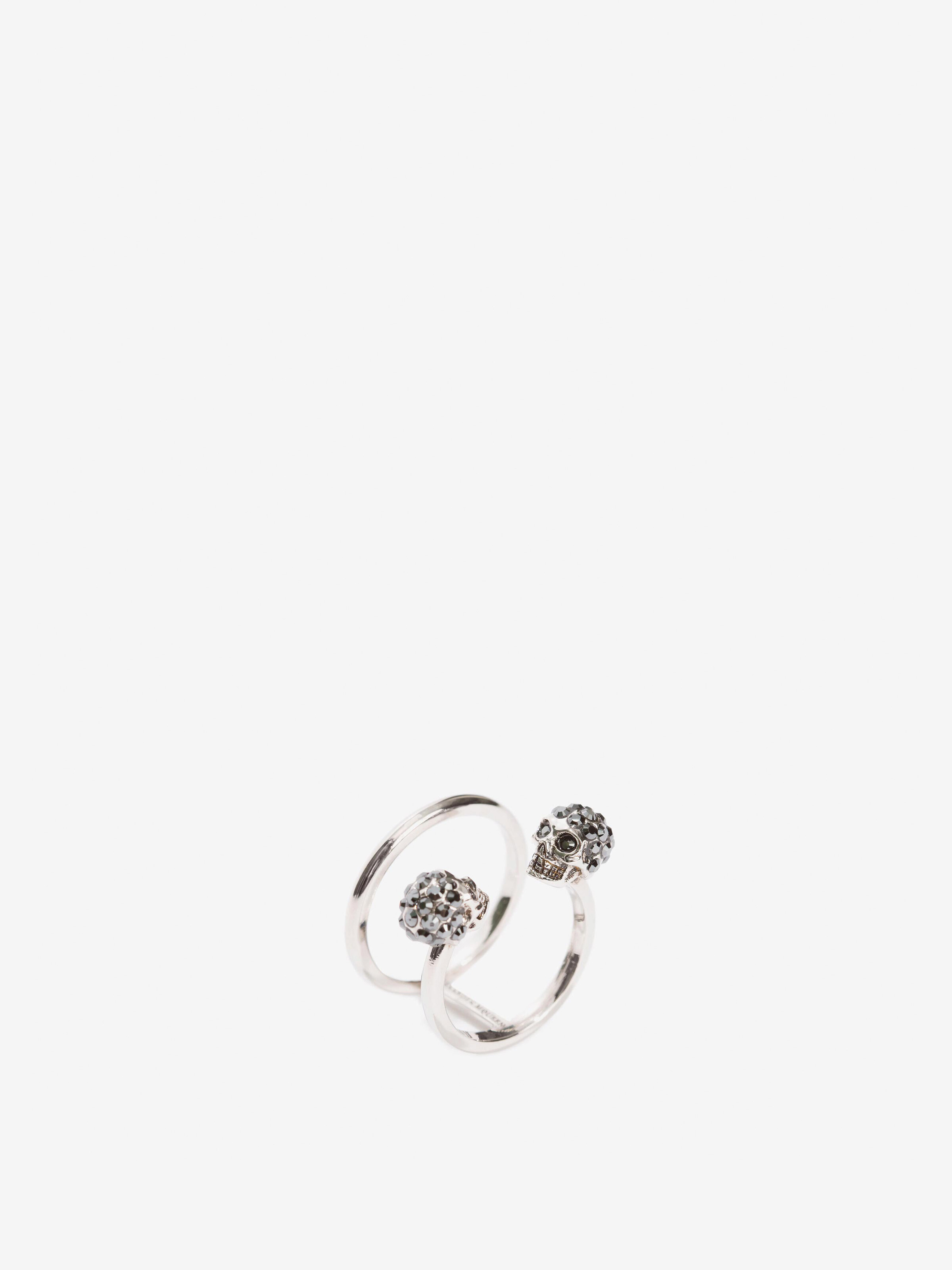 Women's Twin skull double ring in Silver in Brass | Alexander McQueen - image 2