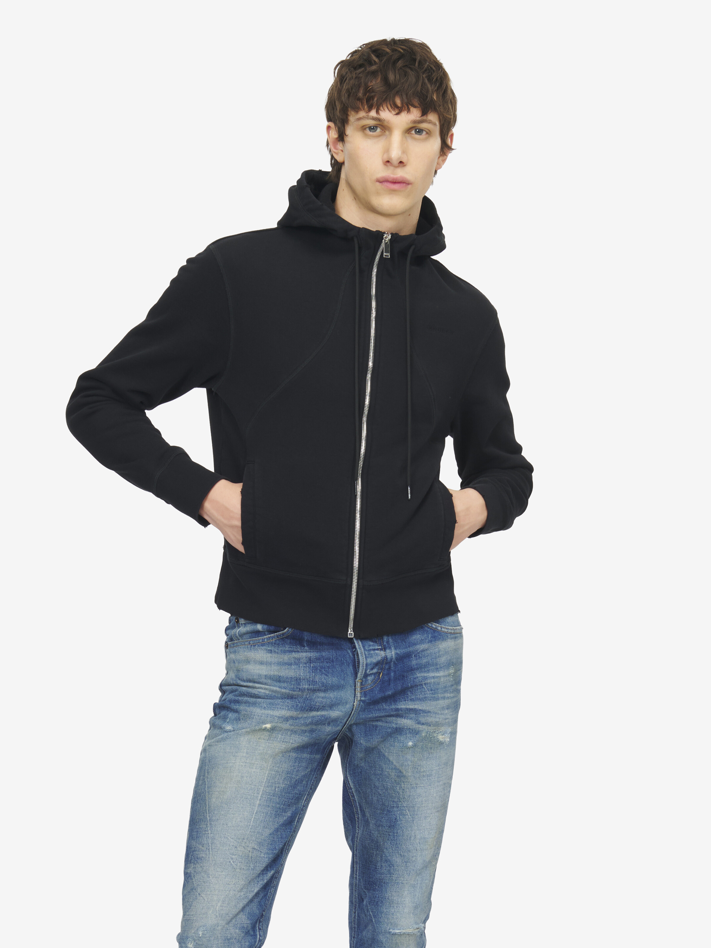 Men's Hooded Zip Through Sweatshirt in Black in 100% Cotton | Alexander McQueen - image 5