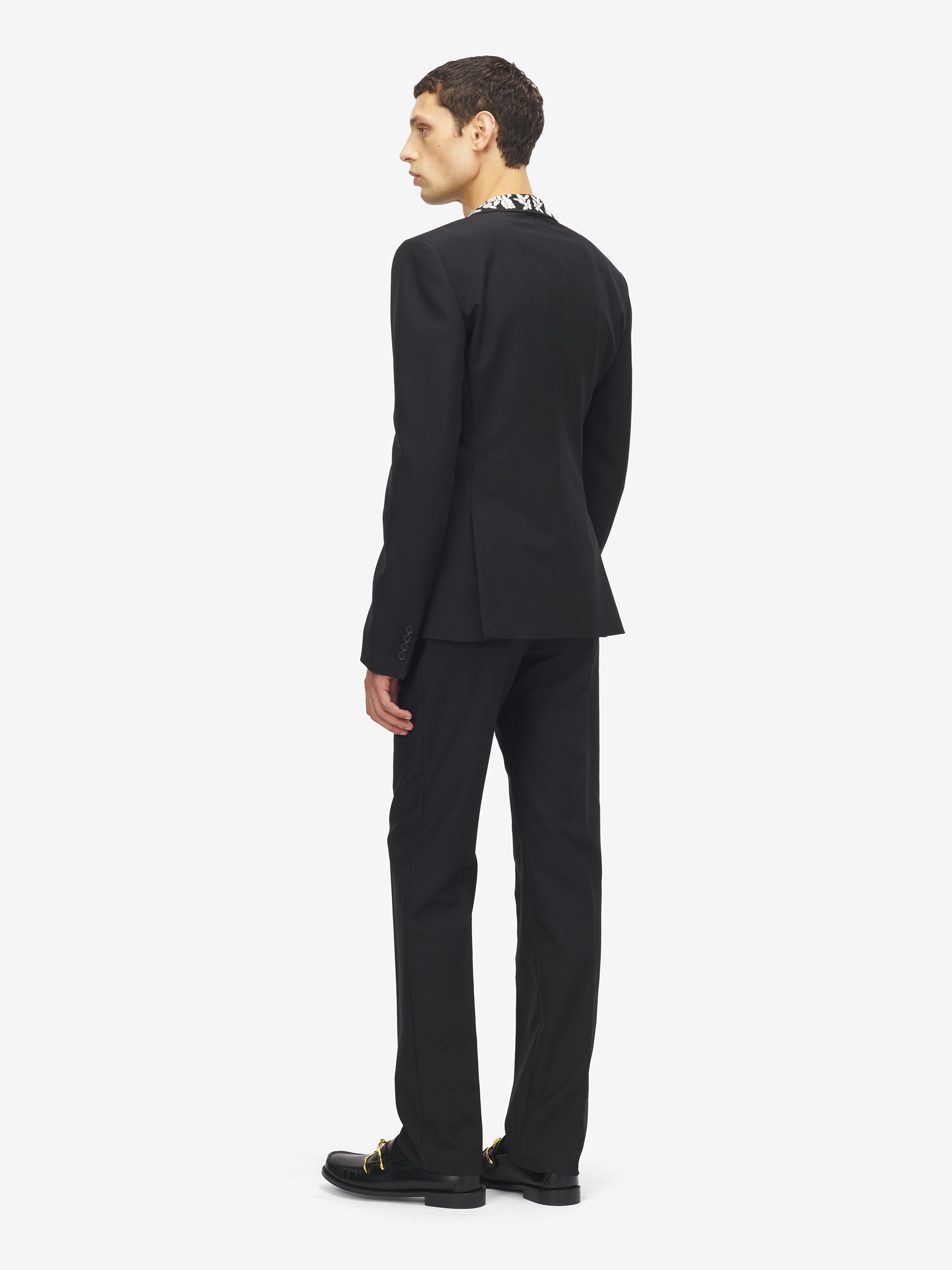 Men's Floral Embroidery Double-breasted Jacket in Black in 75% Wool, 25% Mohair | Alexander McQueen - image 4
