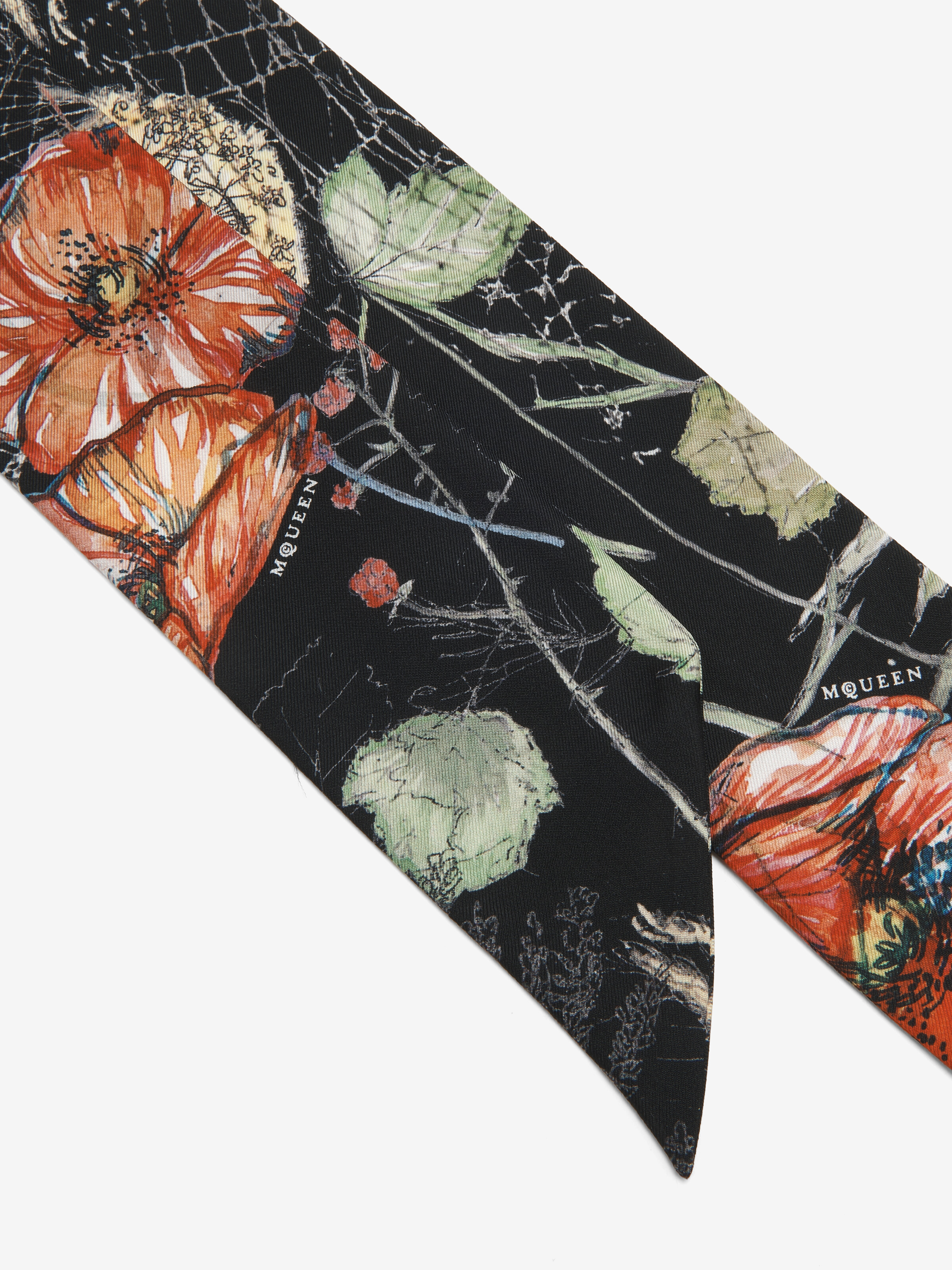 Women's Spider Floral Scarf in Black/Ivory in 100% Silk | Alexander McQueen - image 3