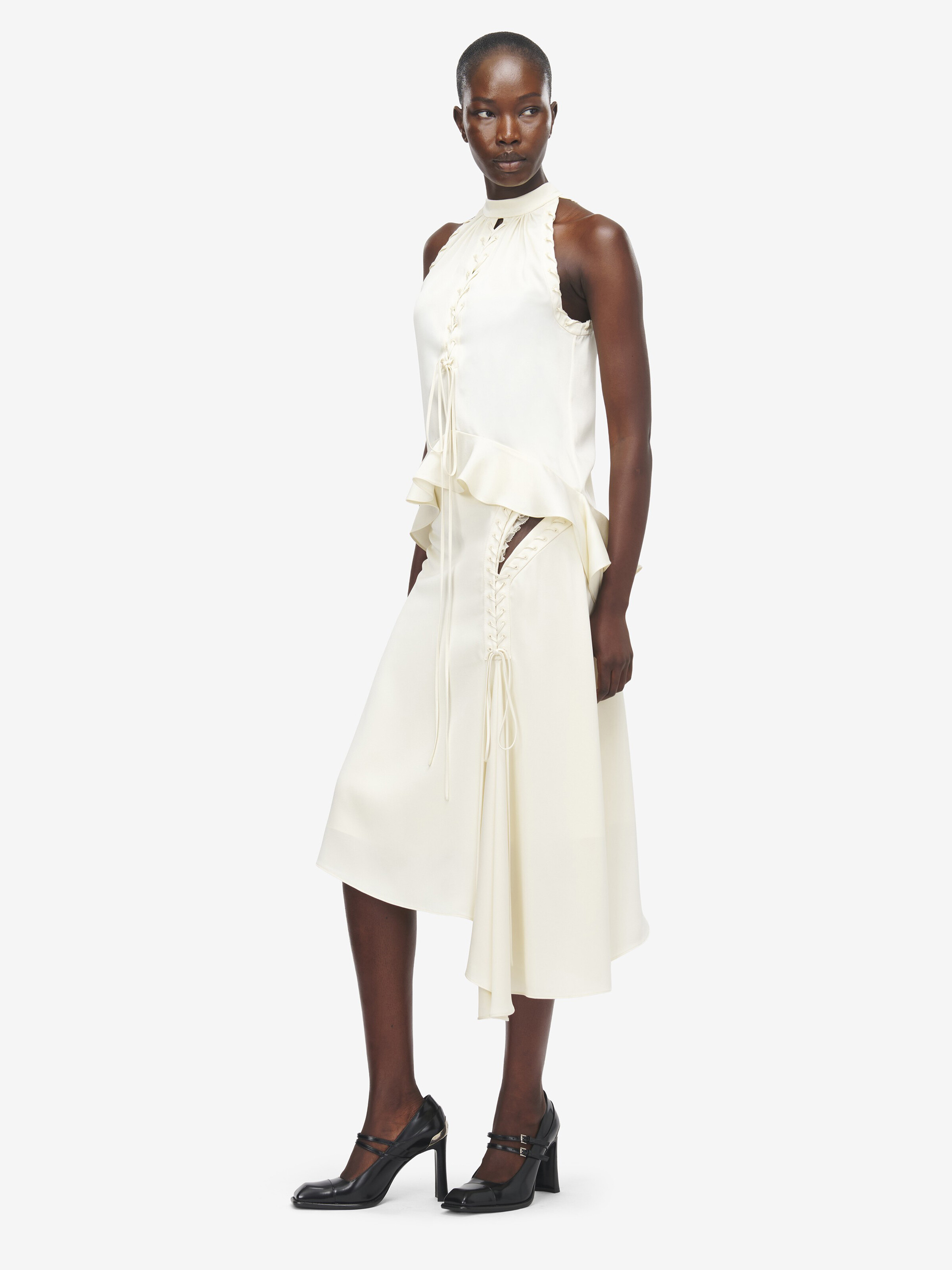 Women's Lace-Up Halter Top in Cream in Fabric: 61% Viscose -  39% Acetate | Alexander McQueen - image 3