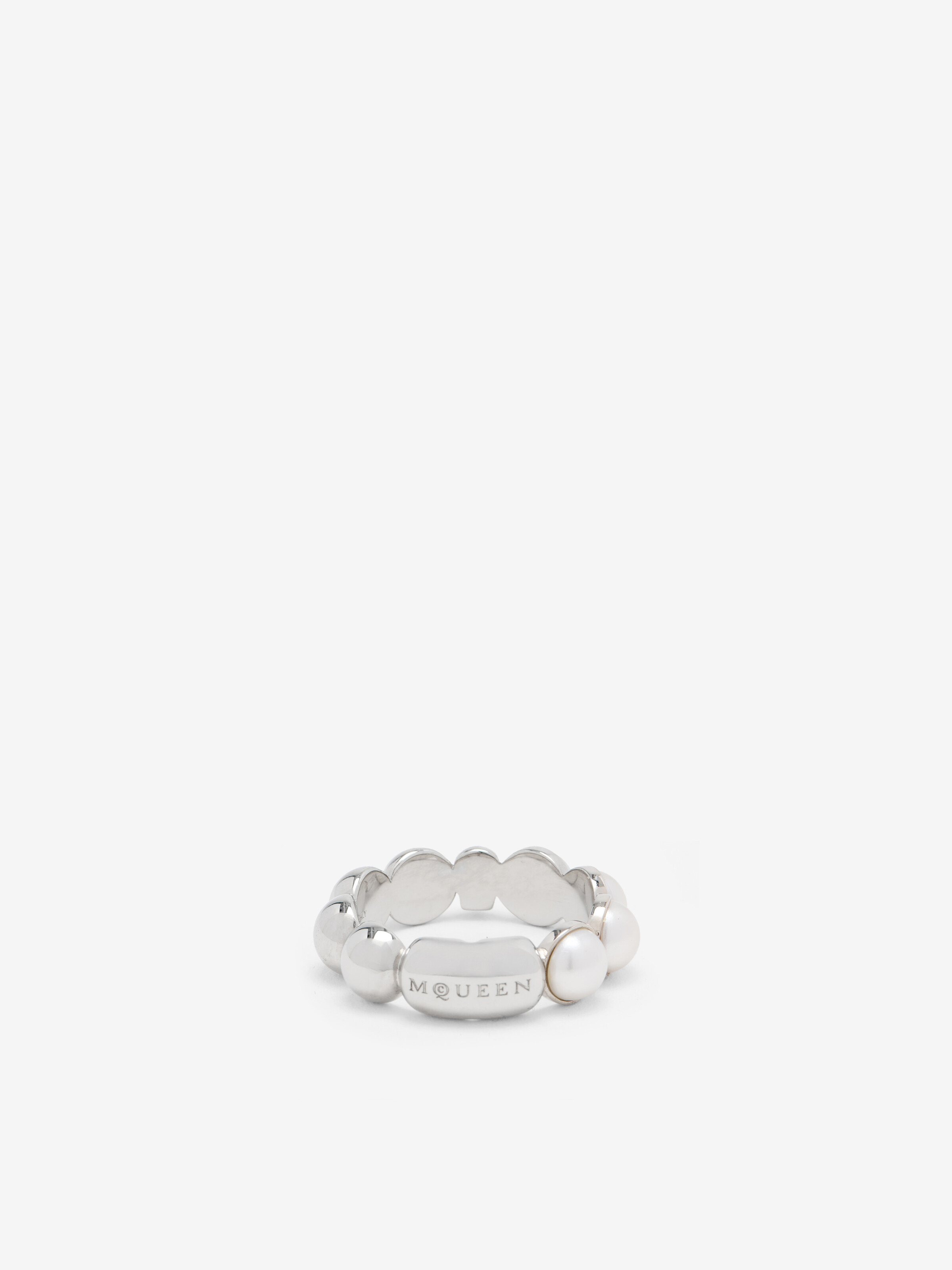 Men's Skull & Pearl Ring in Palladium in Brass | Alexander McQueen - image 3