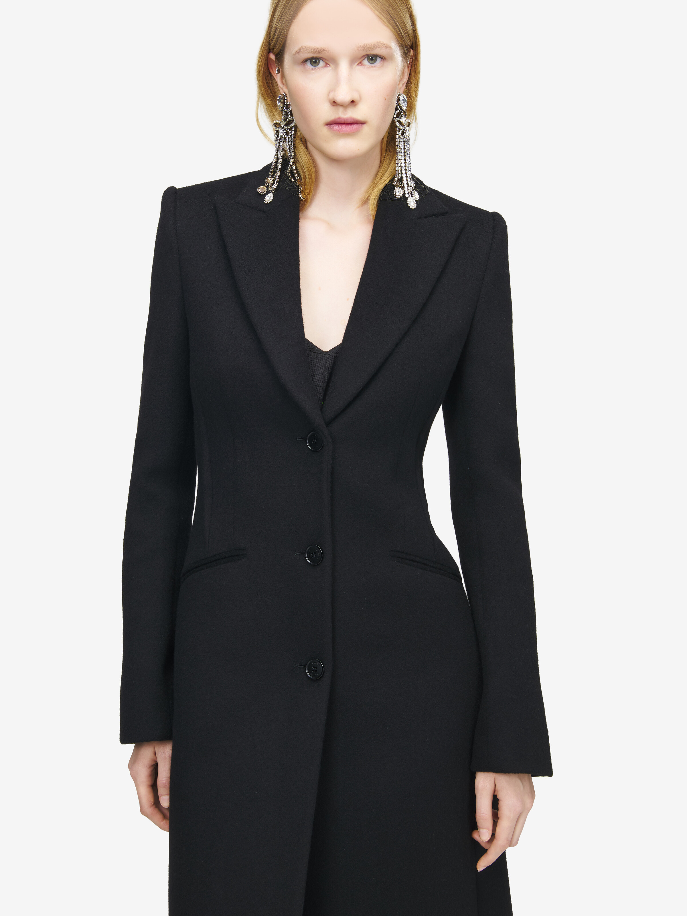 Women's Wool Felt Single-breasted Coat in Black in 100% Wool | Alexander McQueen - image 6