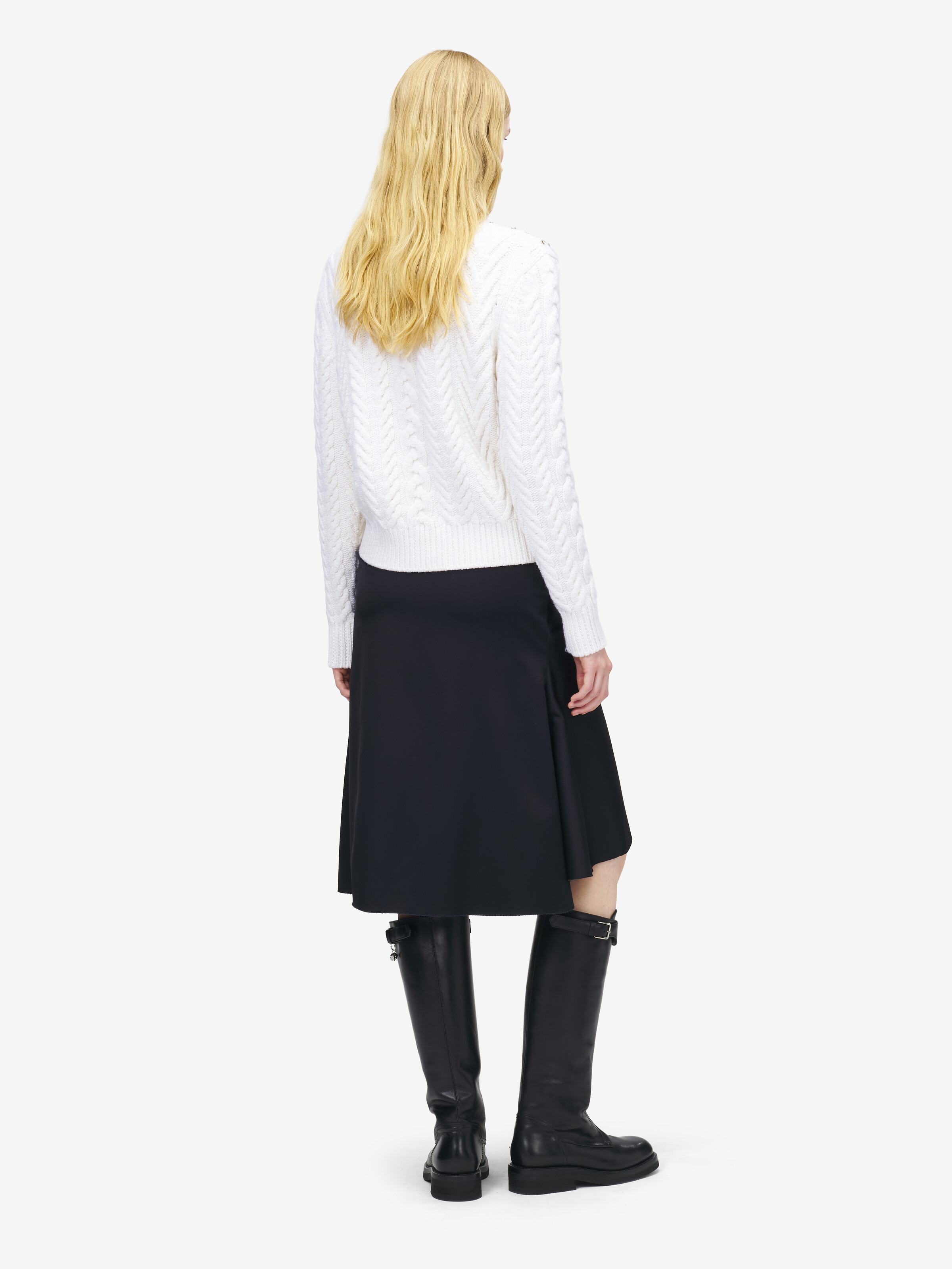 Women's Crystal Embroidery Cable Knit Jumper in Ivory in 90% Wool, 10% Cashmere | Alexander McQueen - image 5