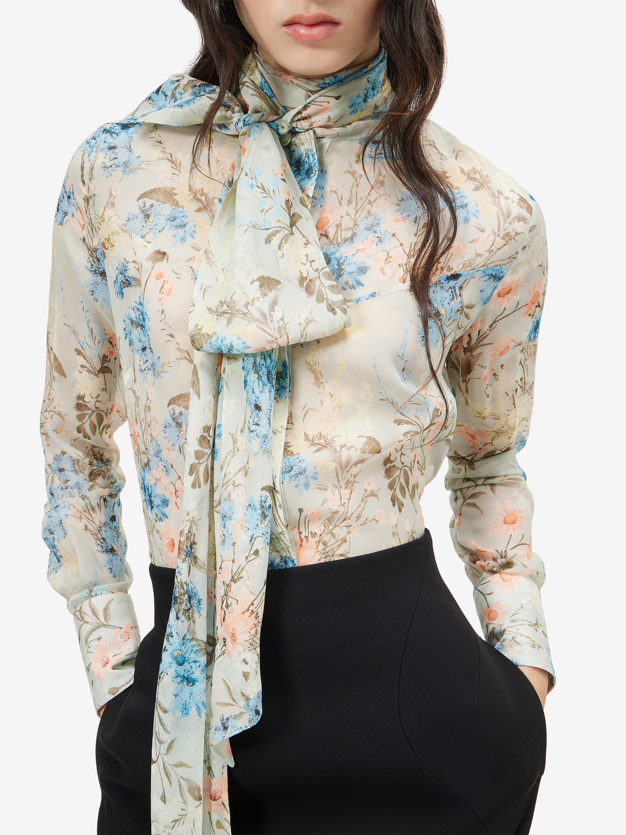 Women's Wallpaper Floral Tie-Neck Shirt in Multicolor in 100% Silk | Alexander McQueen - image 5
