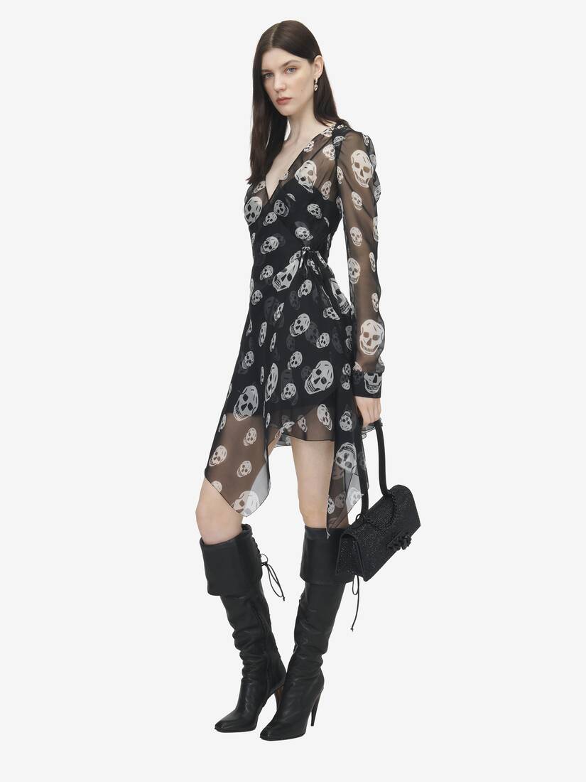 Silk Skull Print Wrap Dress | Alexander McQueen - image 3