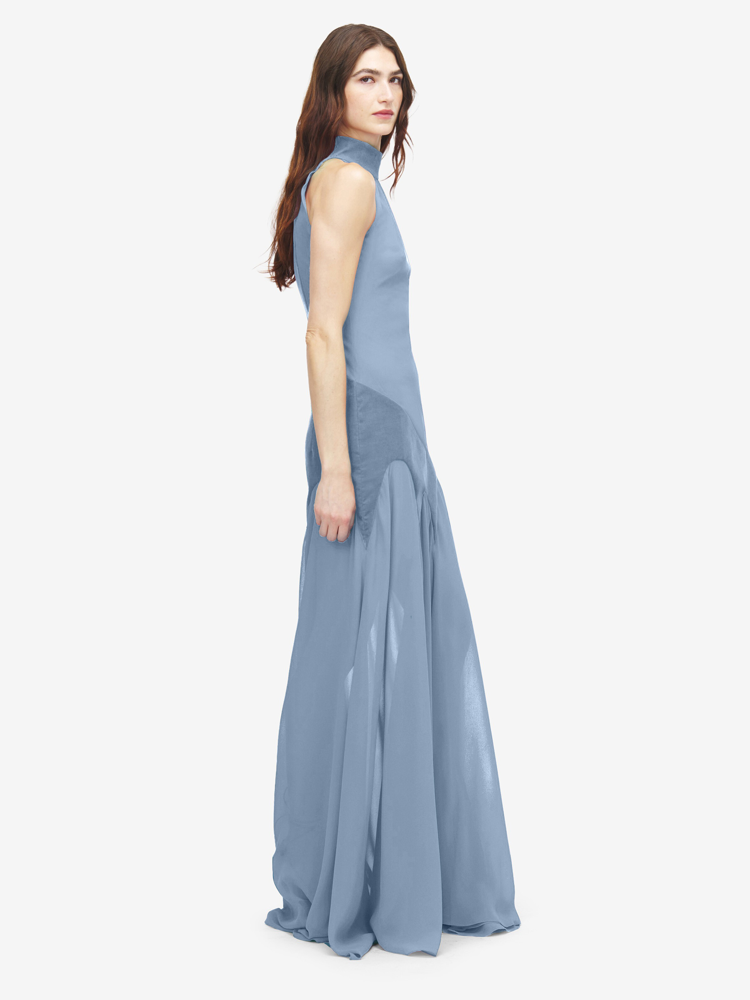 Women's Silk Georgette Halter Evening Dress in Blue in 100% Silk | Alexander McQueen - image 3