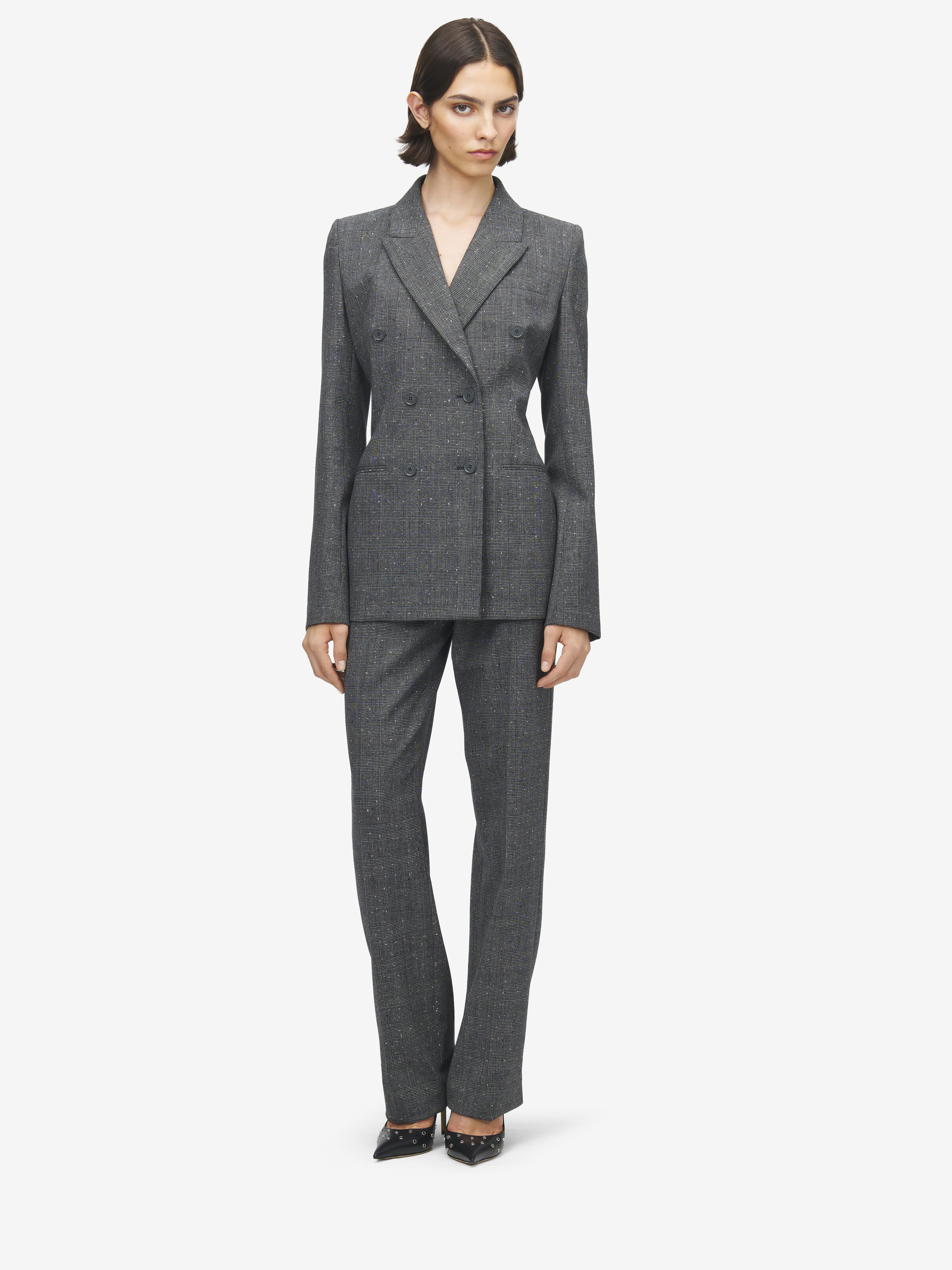 Women's Flecked Glen Check Tailored Trousers in Black/Ivory in 100% Wool | Alexander McQueen - image 2