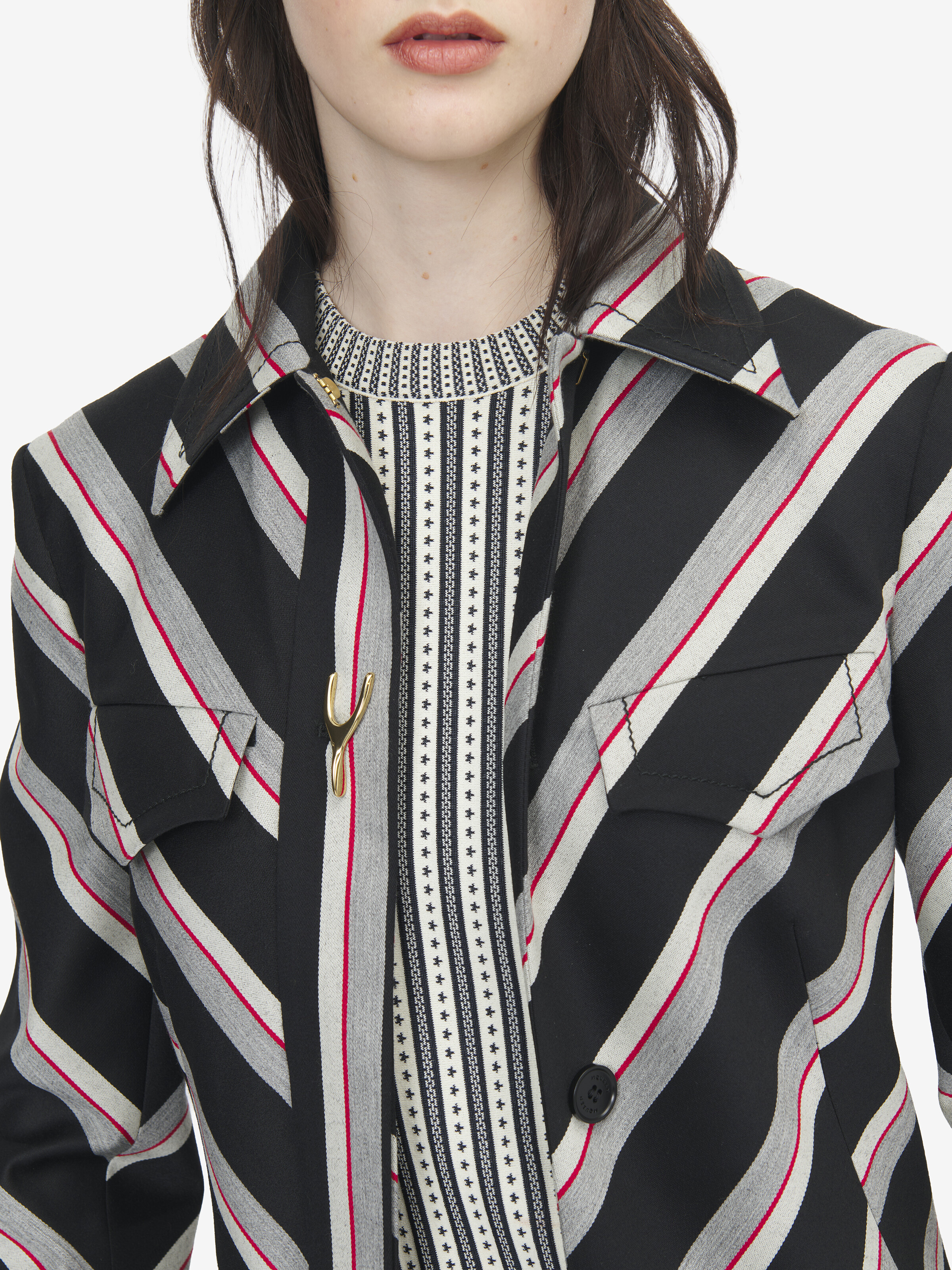 Mantel mit Chevron-Streifenmuster für Damen in Schwarz/Red in 100% Wolle | Alexander McQueen - image 5