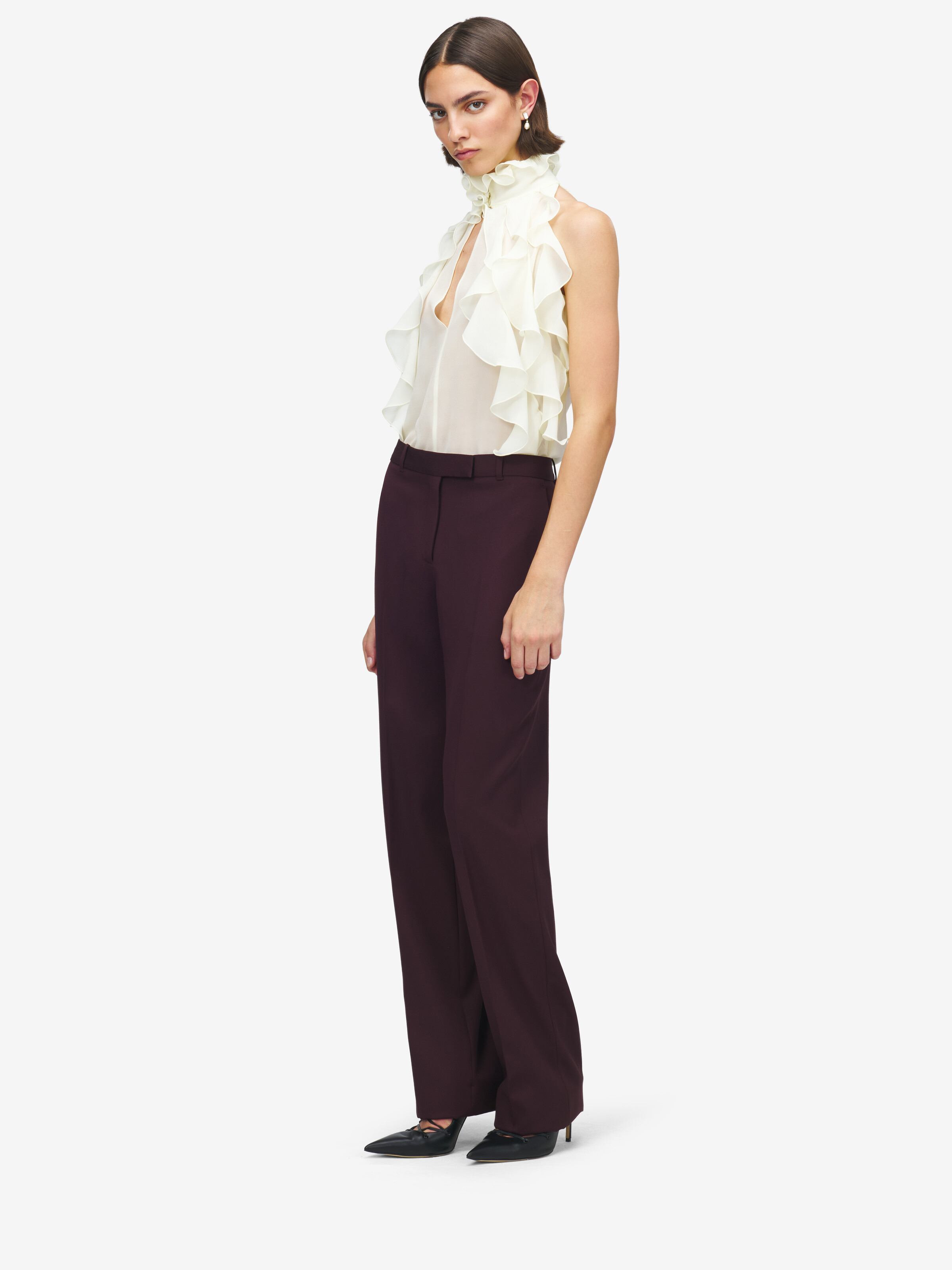 Women's Ruffled Top in Cream in 100% Silk | Alexander McQueen - image 3