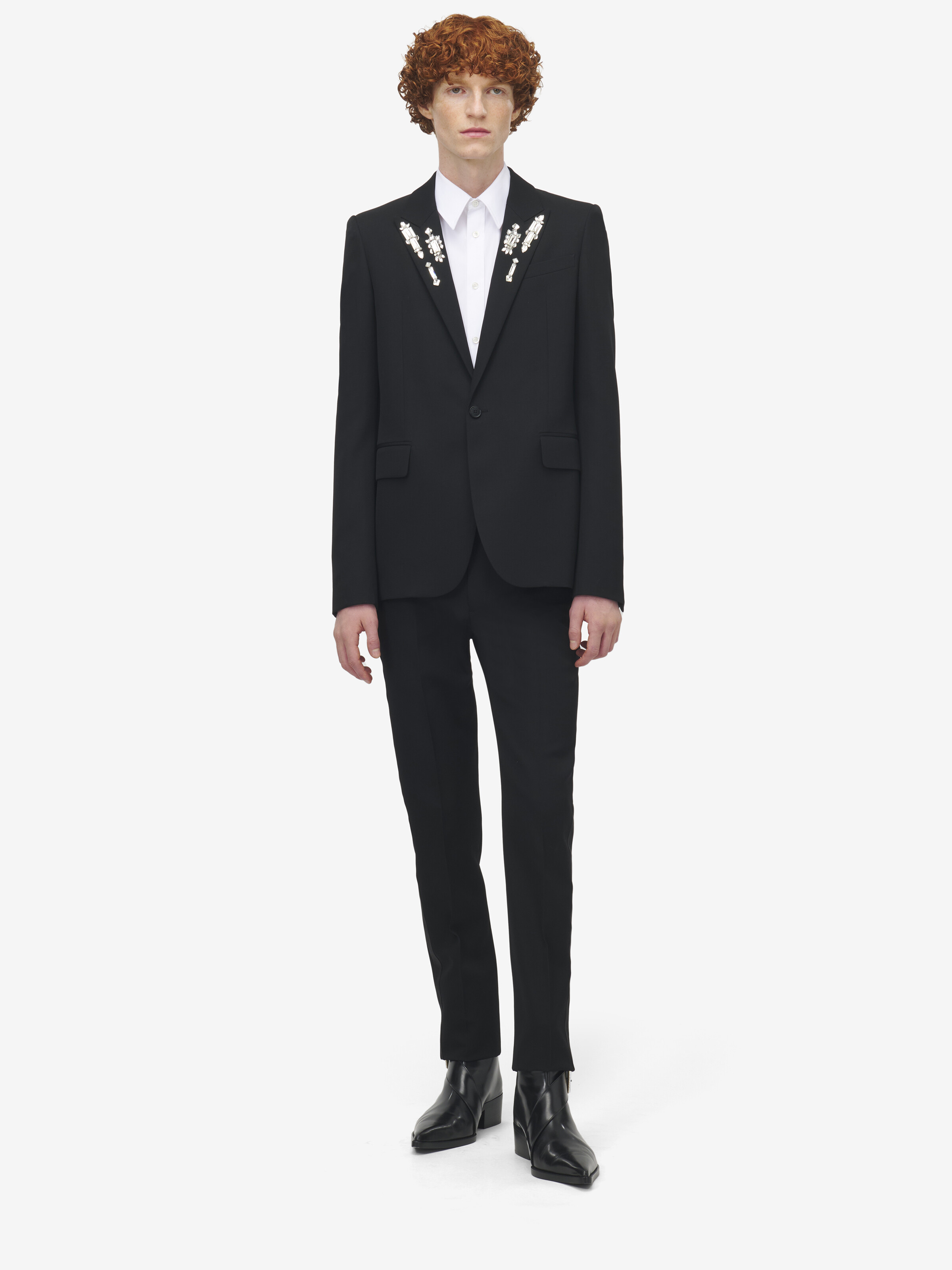 Men's Crystal Mirror Embroidery Single-breasted Jacket in Black in 100% Wool | Alexander McQueen - image 2