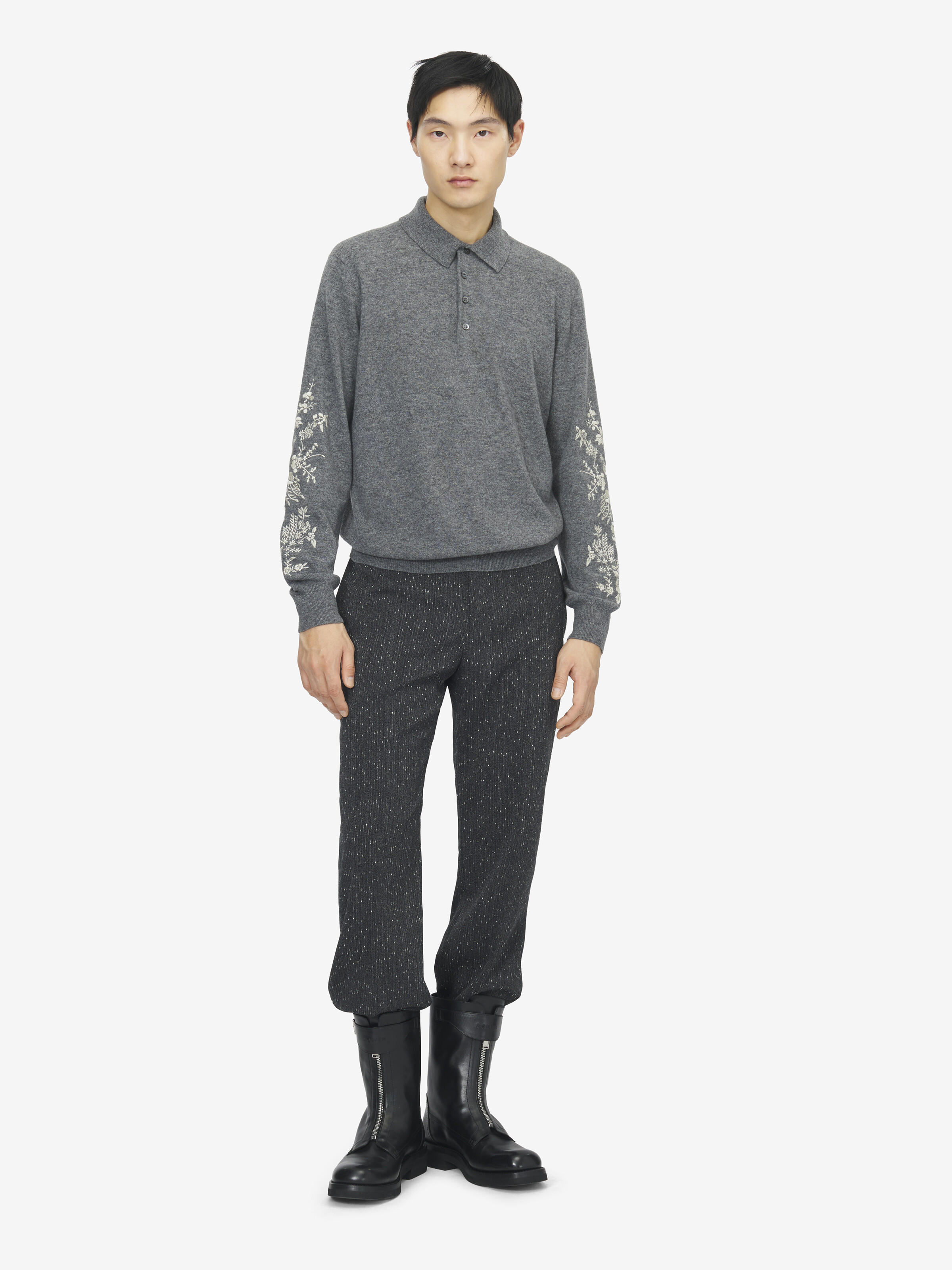 Poloshirt mit floralen Stickereien für Herren in Grau in 100% Wolle | Alexander McQueen - image 2