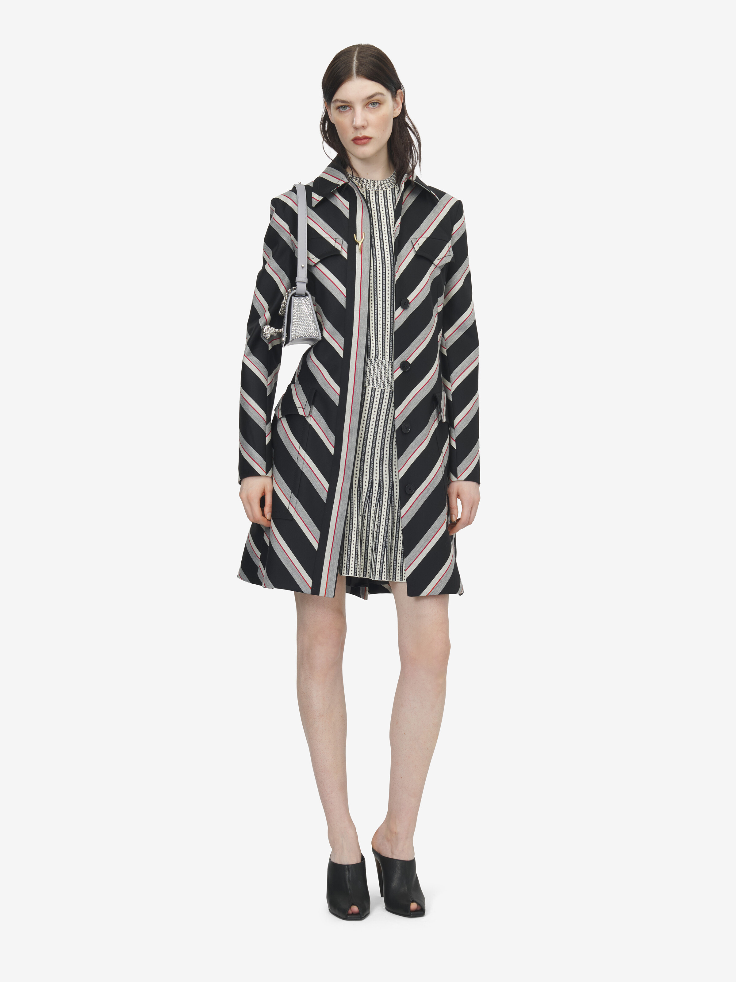 Mantel mit Chevron-Streifenmuster für Damen in Schwarz/Red in 100% Wolle | Alexander McQueen - image 2