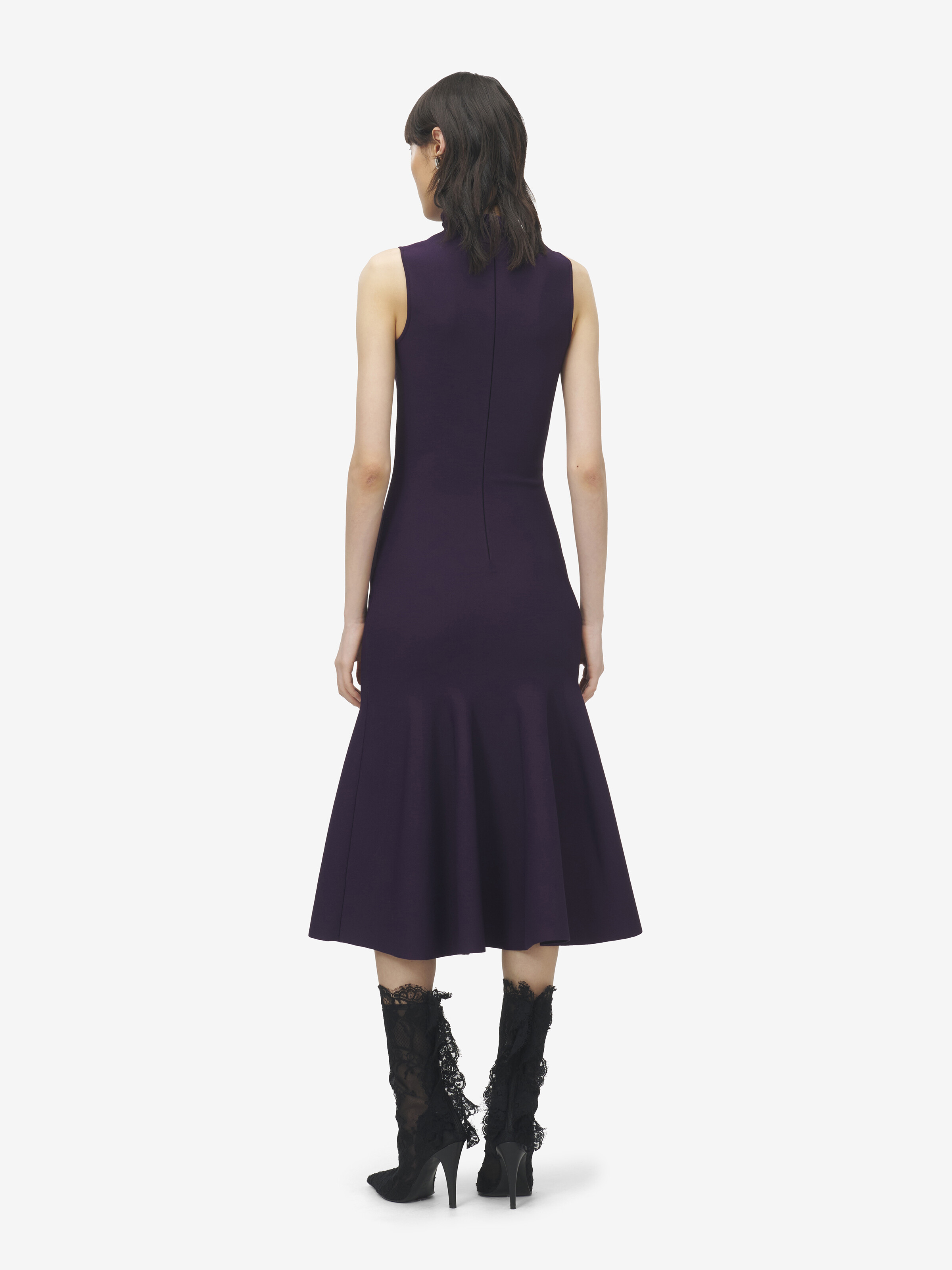 Women's Lace Panel Midi Dress in Violet in 66% Viscose, 20% Polyamide, 13% Polyester, 1% Elastane | Alexander McQueen - image 4