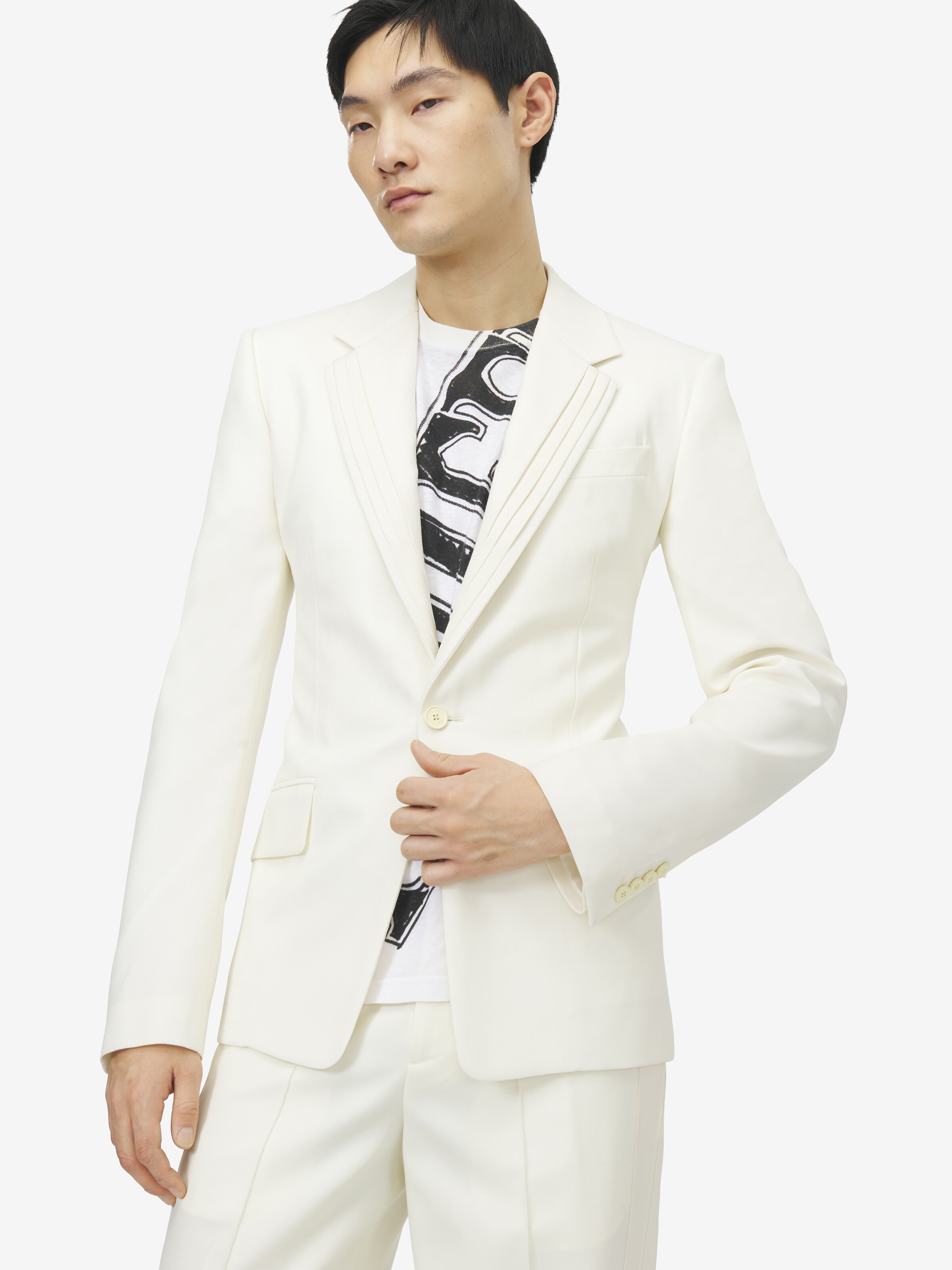 Veste à boutonnage simple et revers plissés pour Homme en Blanc Ivoire in 100% Laine | Alexander McQueen - image 5