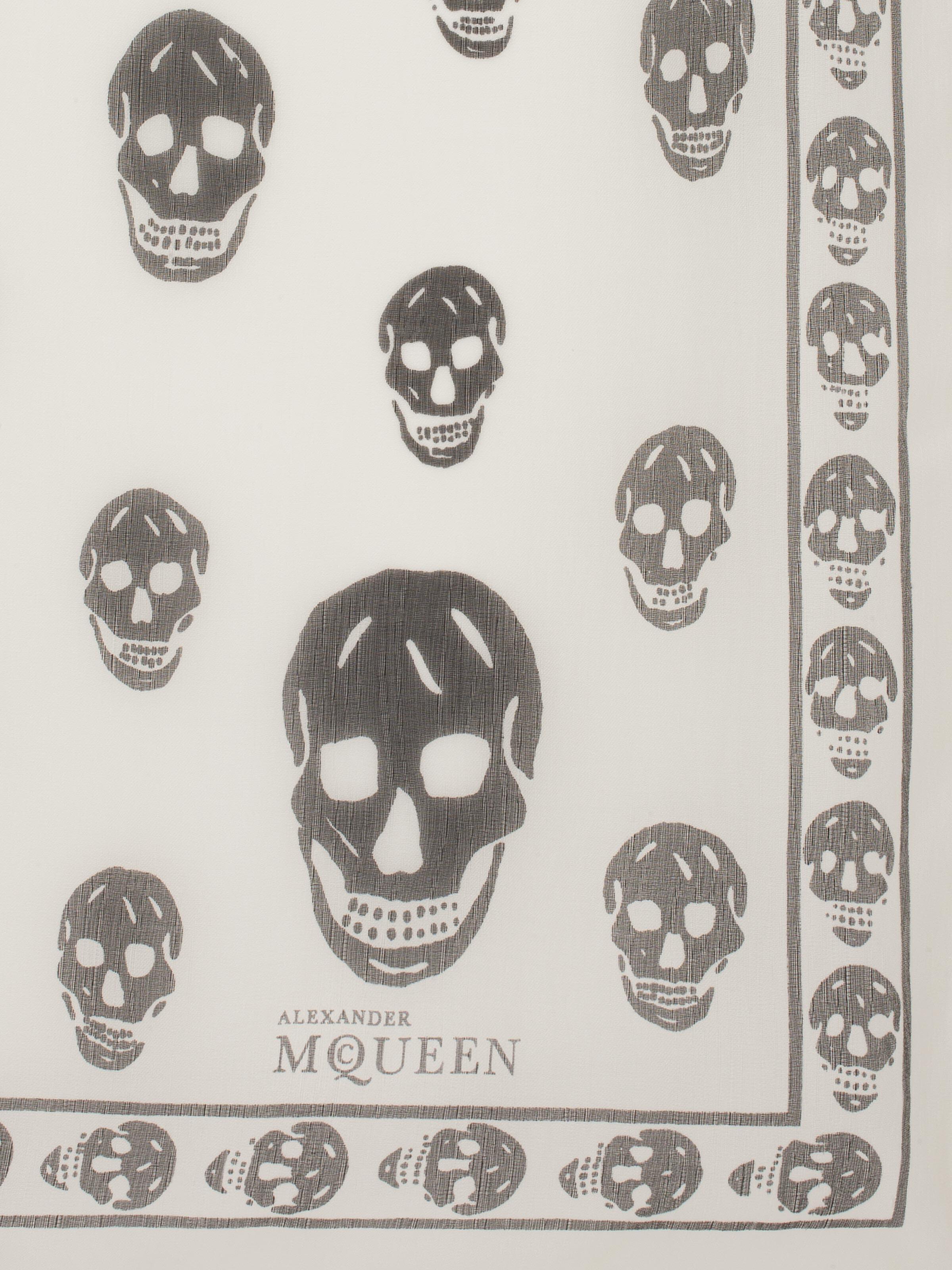 Classic Silk Chiffon Skull Scarf in Ivory/Black in 100% Silk | Alexander McQueen - image 4