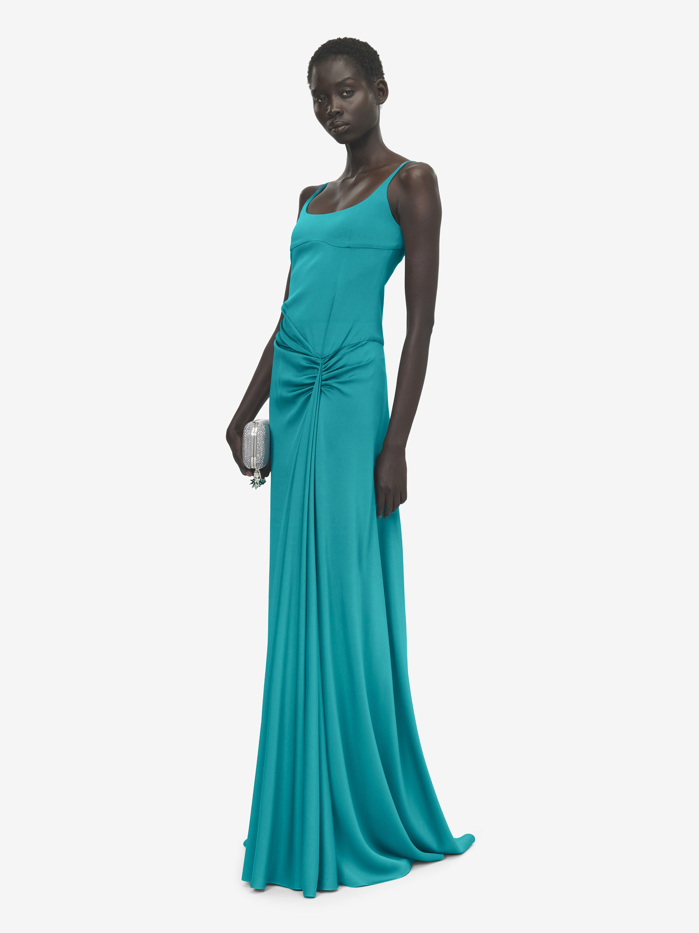 Asymmetrisch drapiertes Abendkleid für Damen in Blau in 61% Viscose, 39% Acetat | Alexander McQueen - image 3