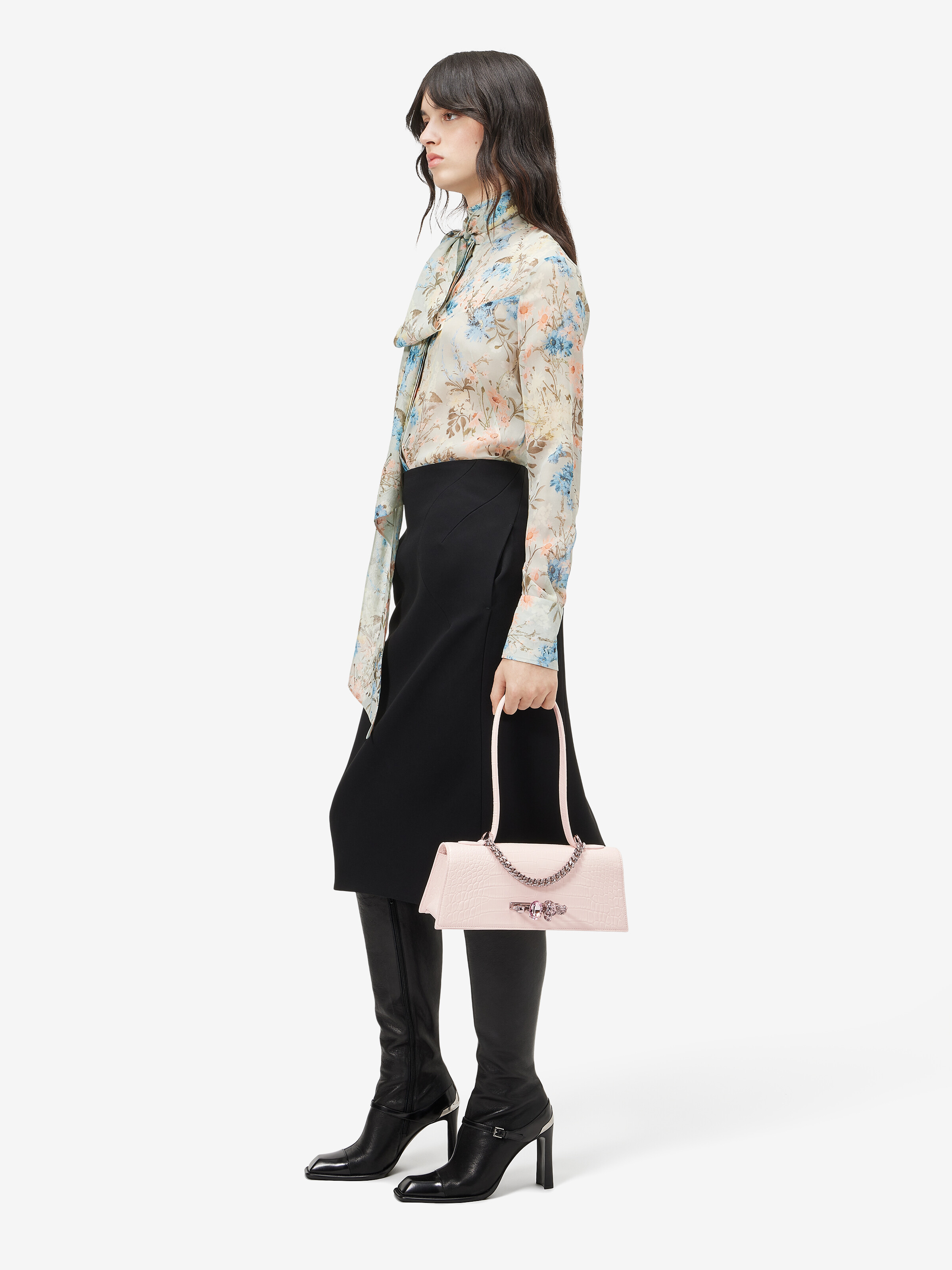 Women's Wallpaper Floral Tie-Neck Shirt in Multicolor in 100% Silk | Alexander McQueen - image 3
