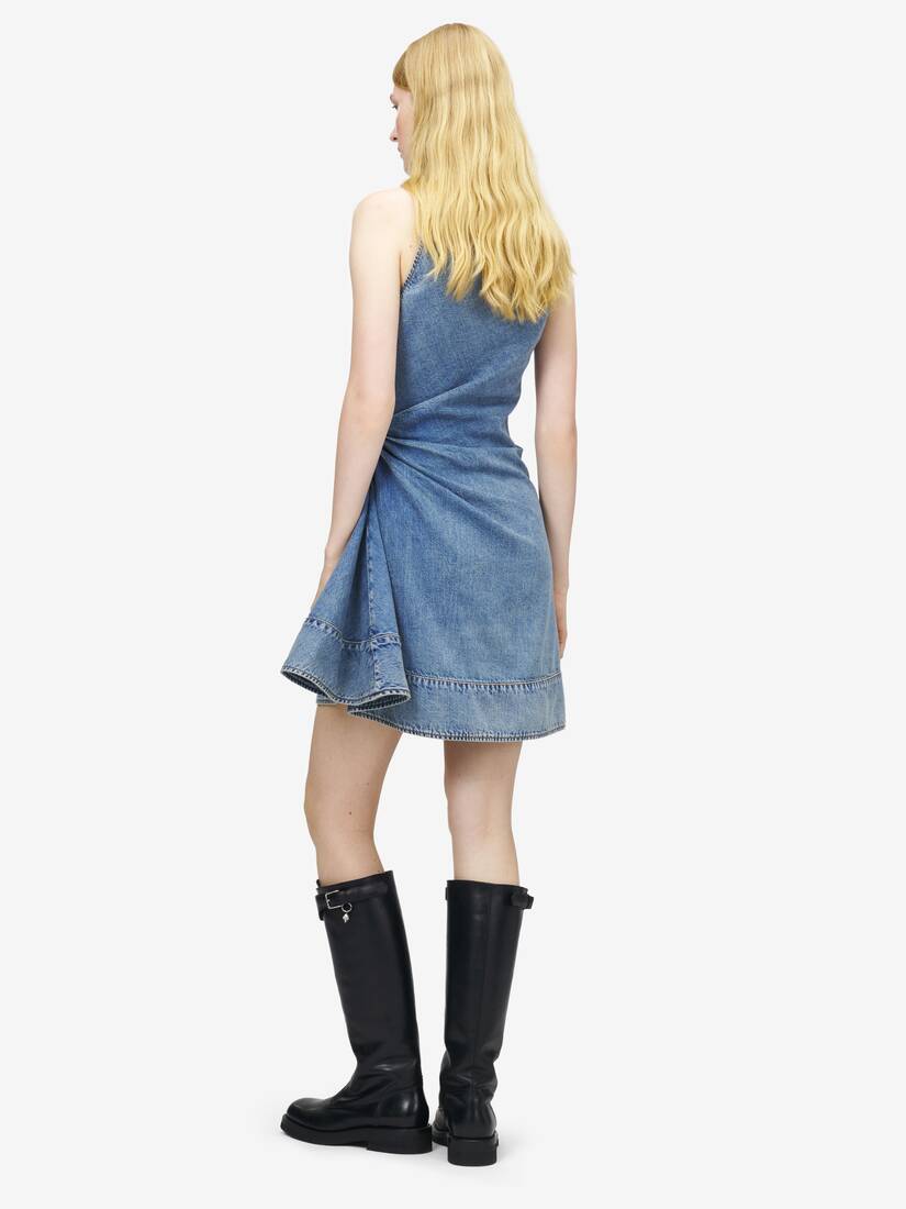 Denim Asymmetric Mini Dress | Alexander McQueen - image 4
