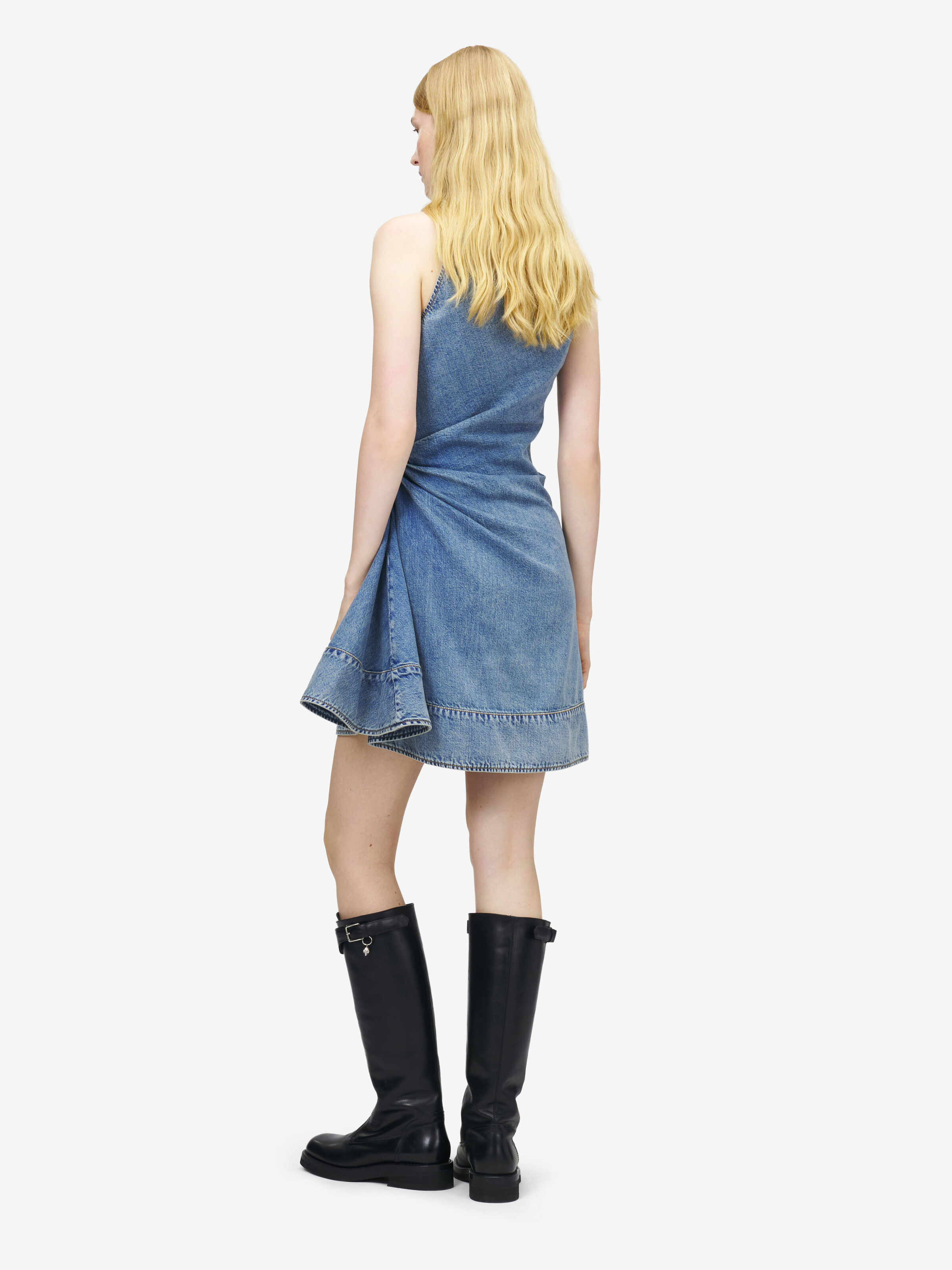 Women's Denim Asymmetric Mini Dress in Washed Blue in 100% Cotton | Alexander McQueen - image 4