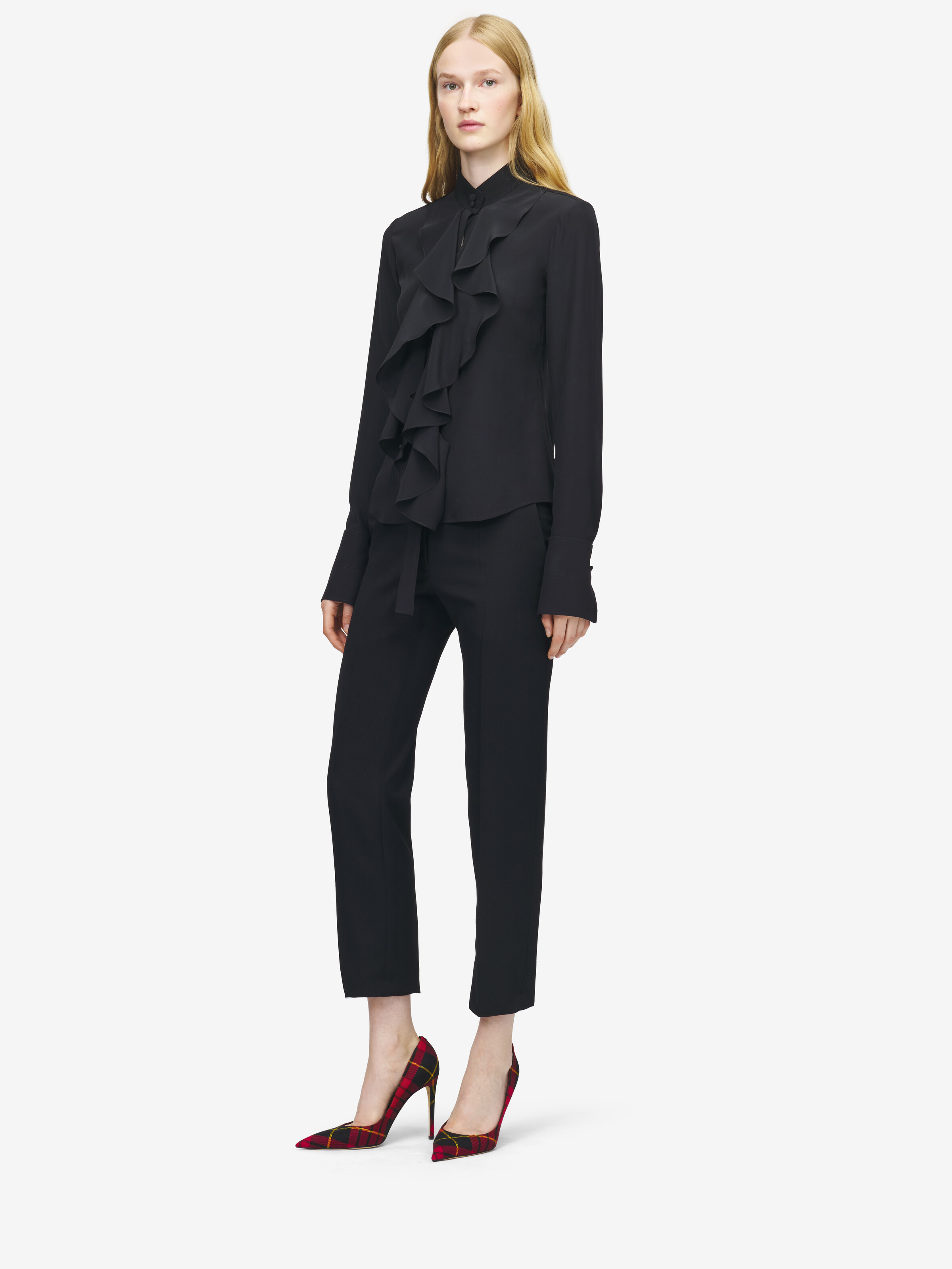 Women's Ruffled Shirt in Black in 100% Silk | Alexander McQueen - image 3