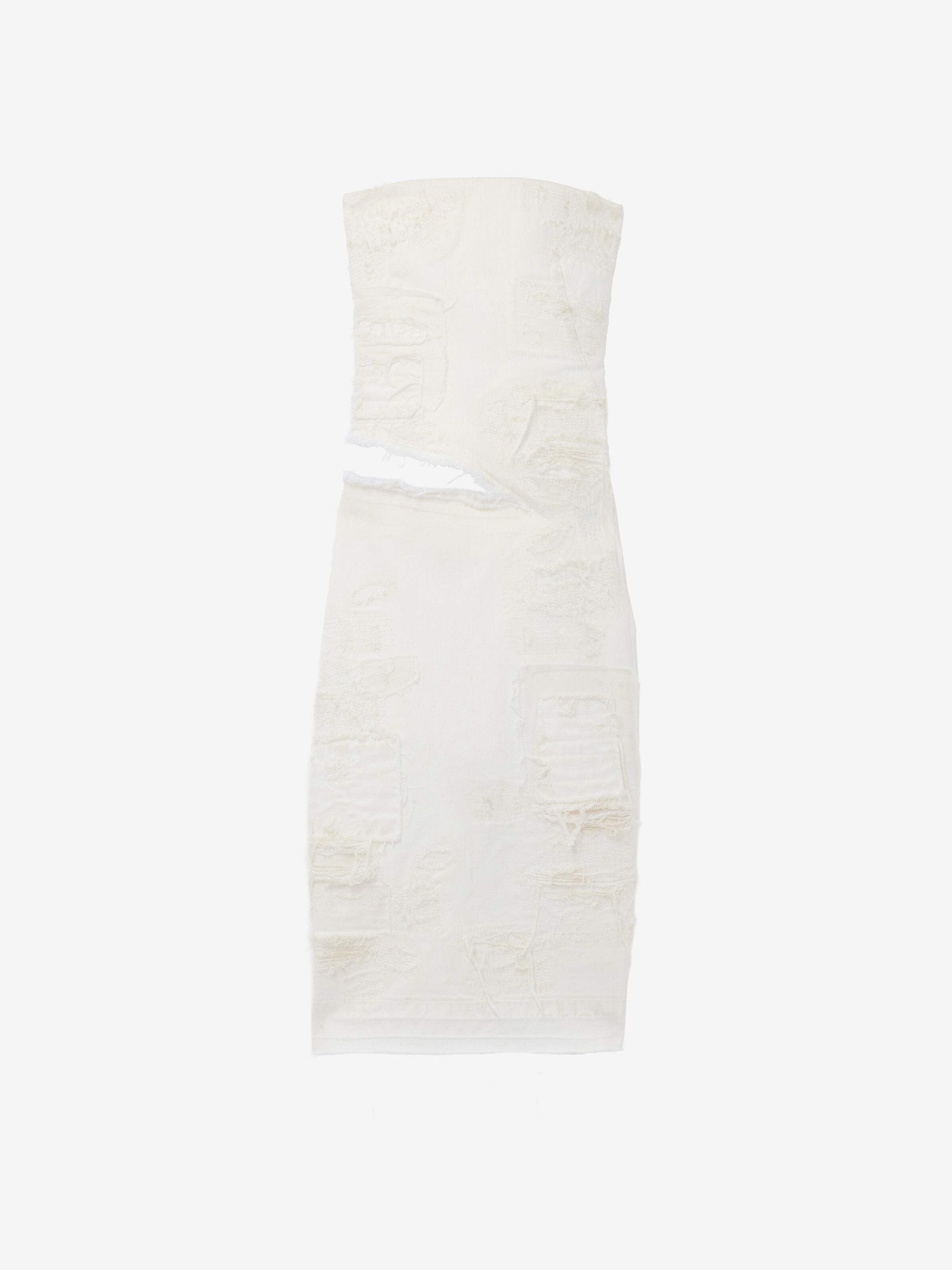 Women's Slashed Denim Strapless Dress in Ivory in 100% Cotton | Alexander McQueen - image 1