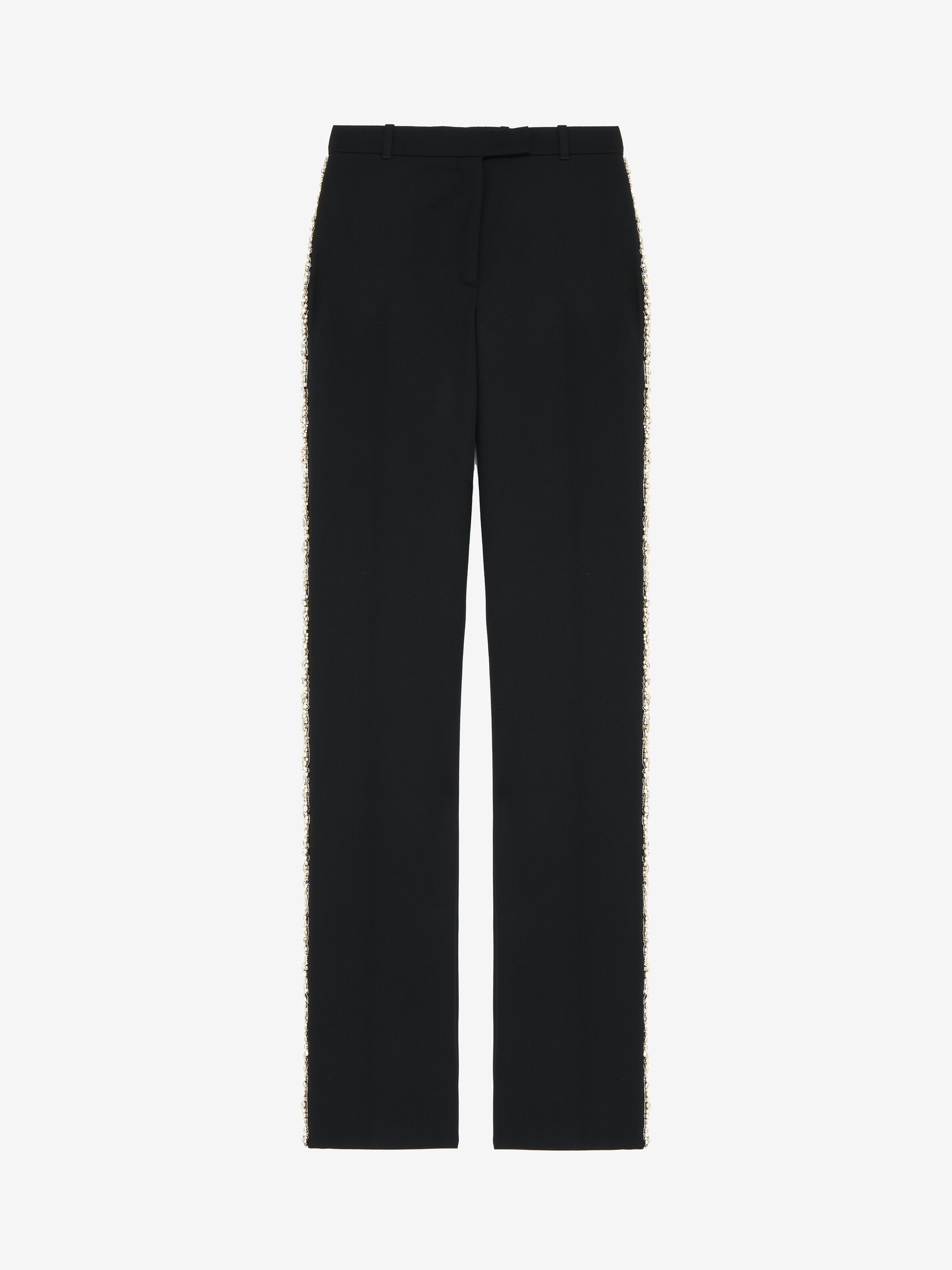 Women's Crystal Embroidery Tuxedo Trousers in Black in 100% Wool | Alexander McQueen - image 1