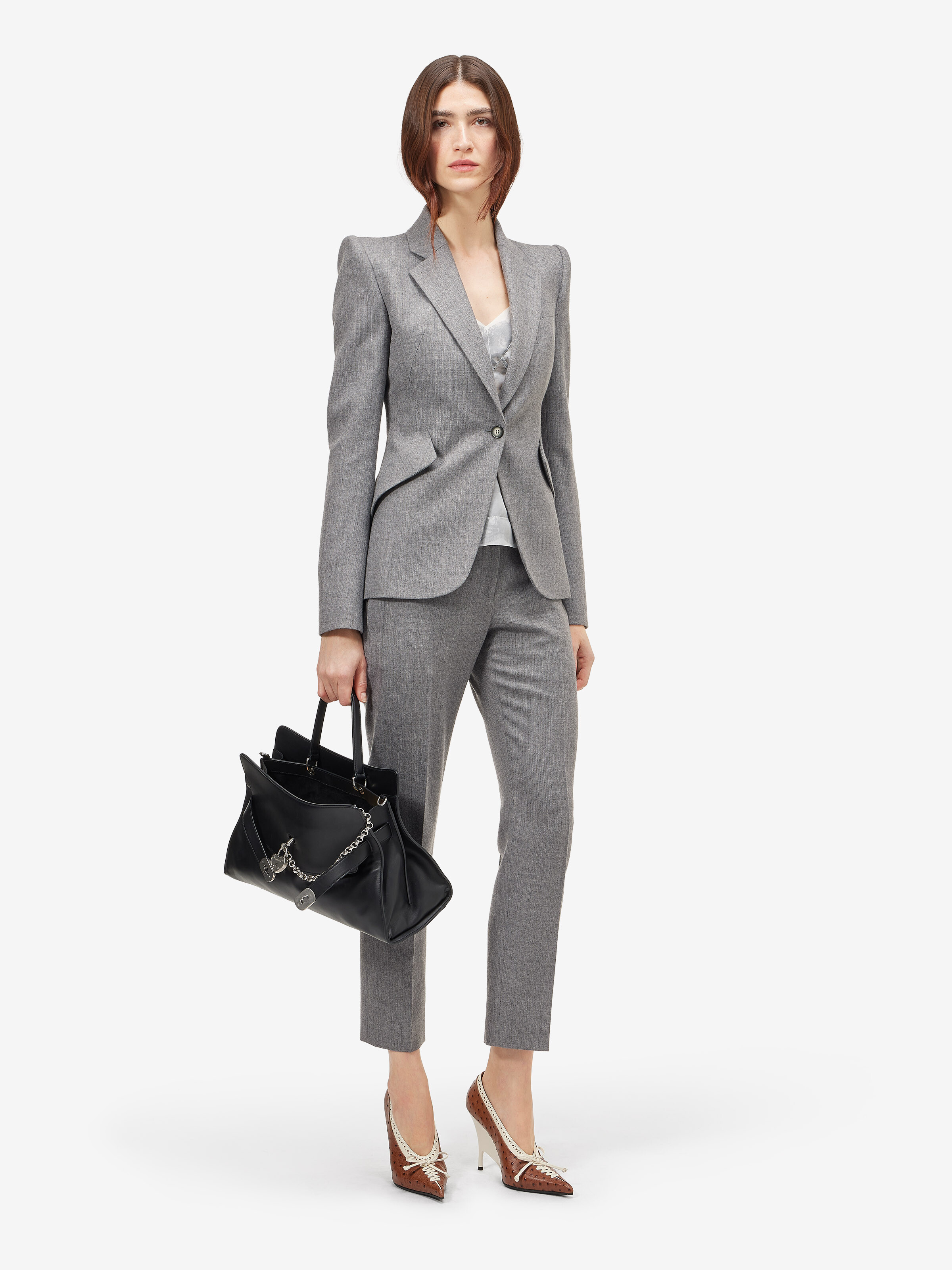 Women's Wool Pinstripe Single-breasted Jacket in Grey in 100% wool -  lining: 100% viscose | Alexander McQueen - image 2