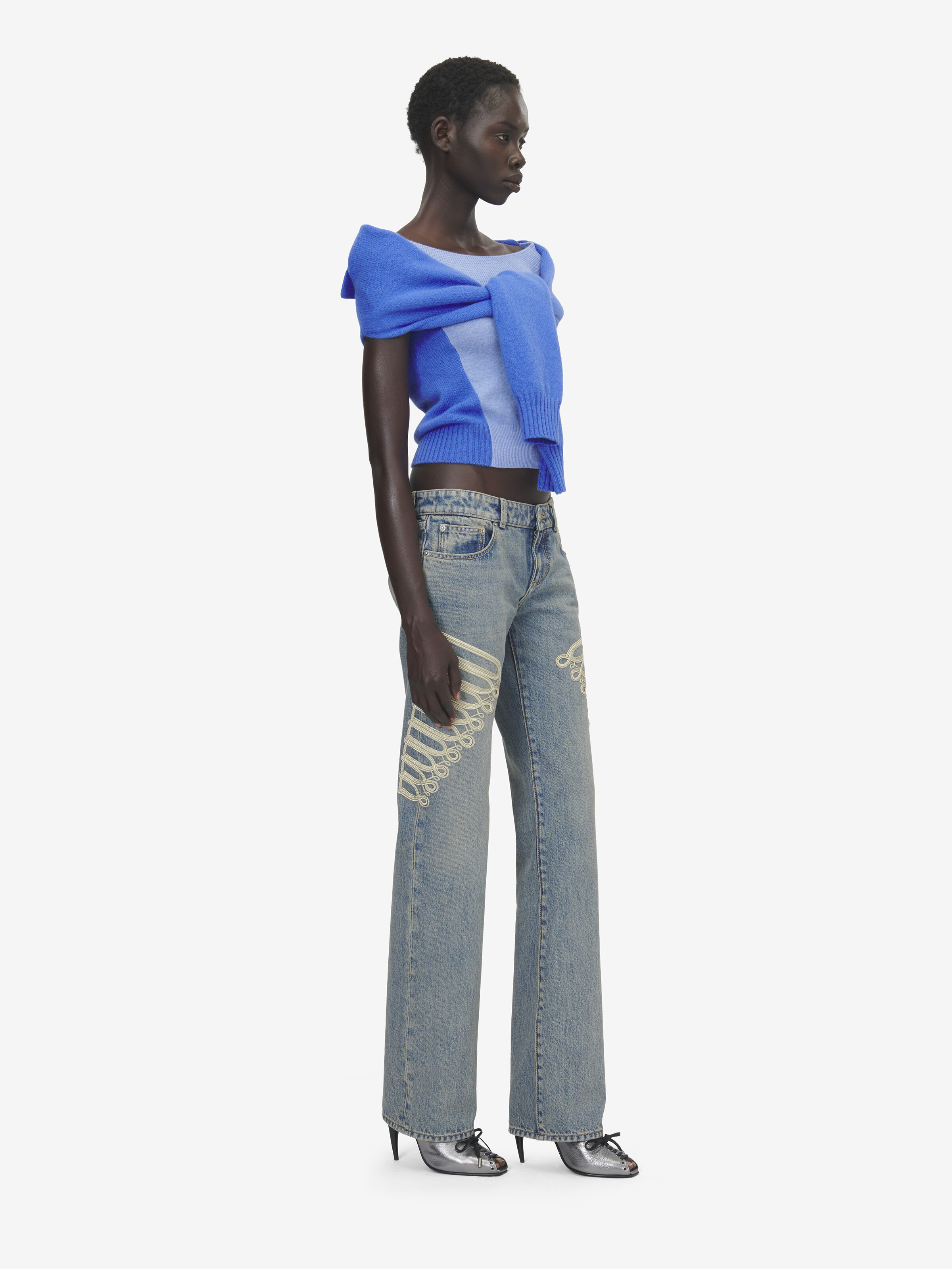 Women's Wool Cashmere Trompe-l'œil Knit Top in Blue in 100% Wool | Alexander McQueen - image 3