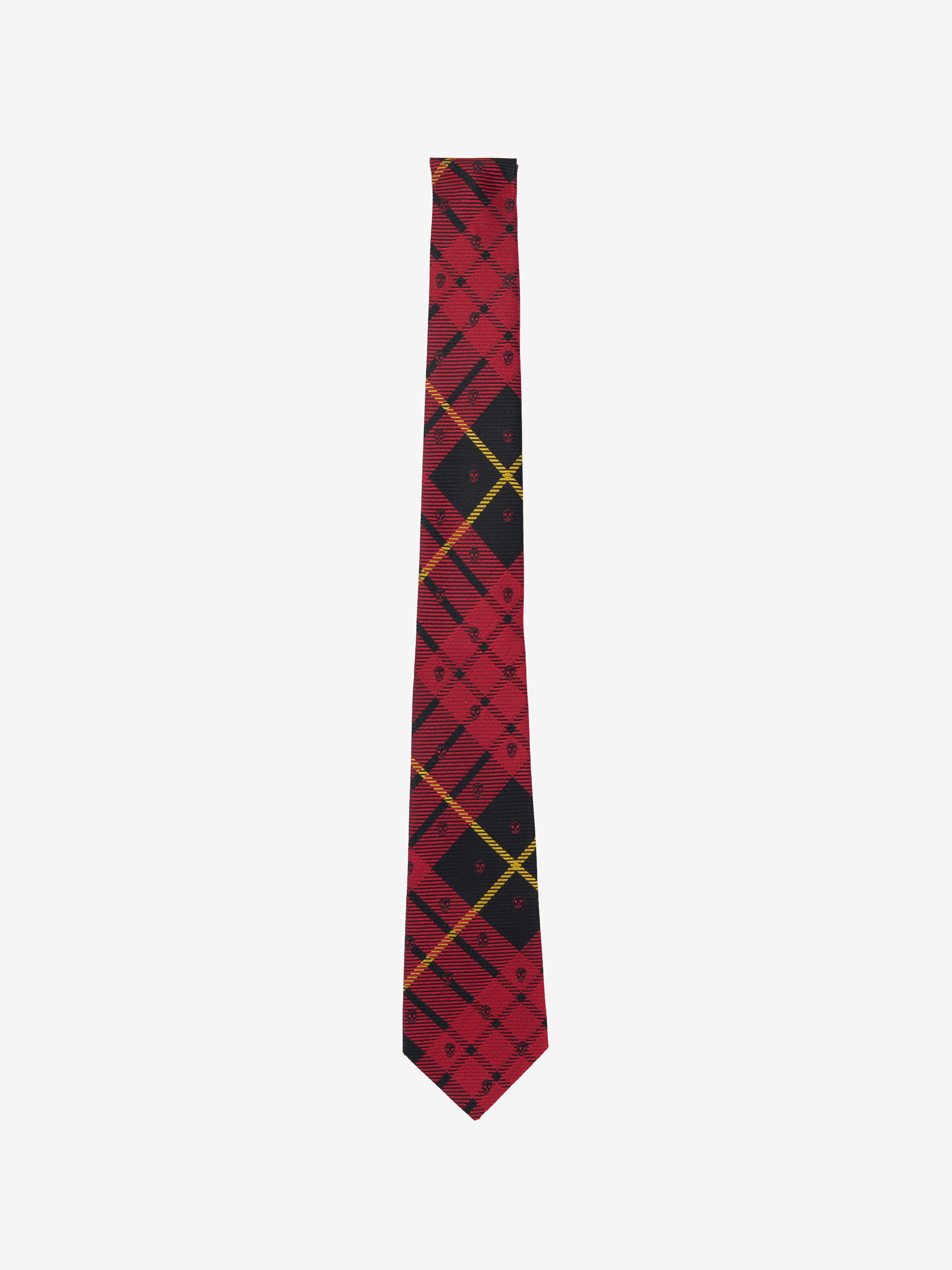 Men's Tartan Skull Tie in Red/Black in 100% Silk | Alexander McQueen - image 1