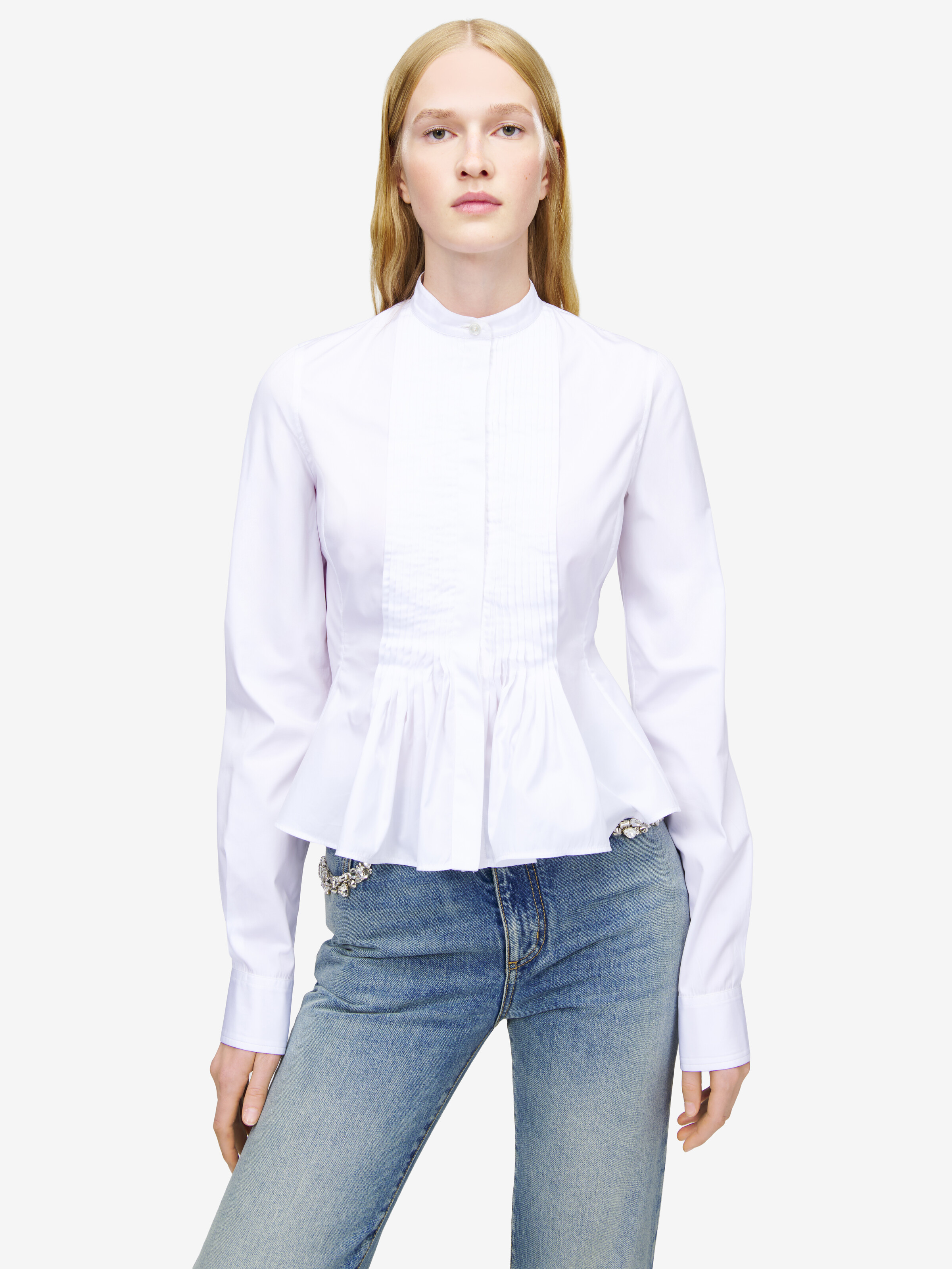 Women's Peplum Shirt in Optical White in 100% Cotton | Alexander McQueen - image 1