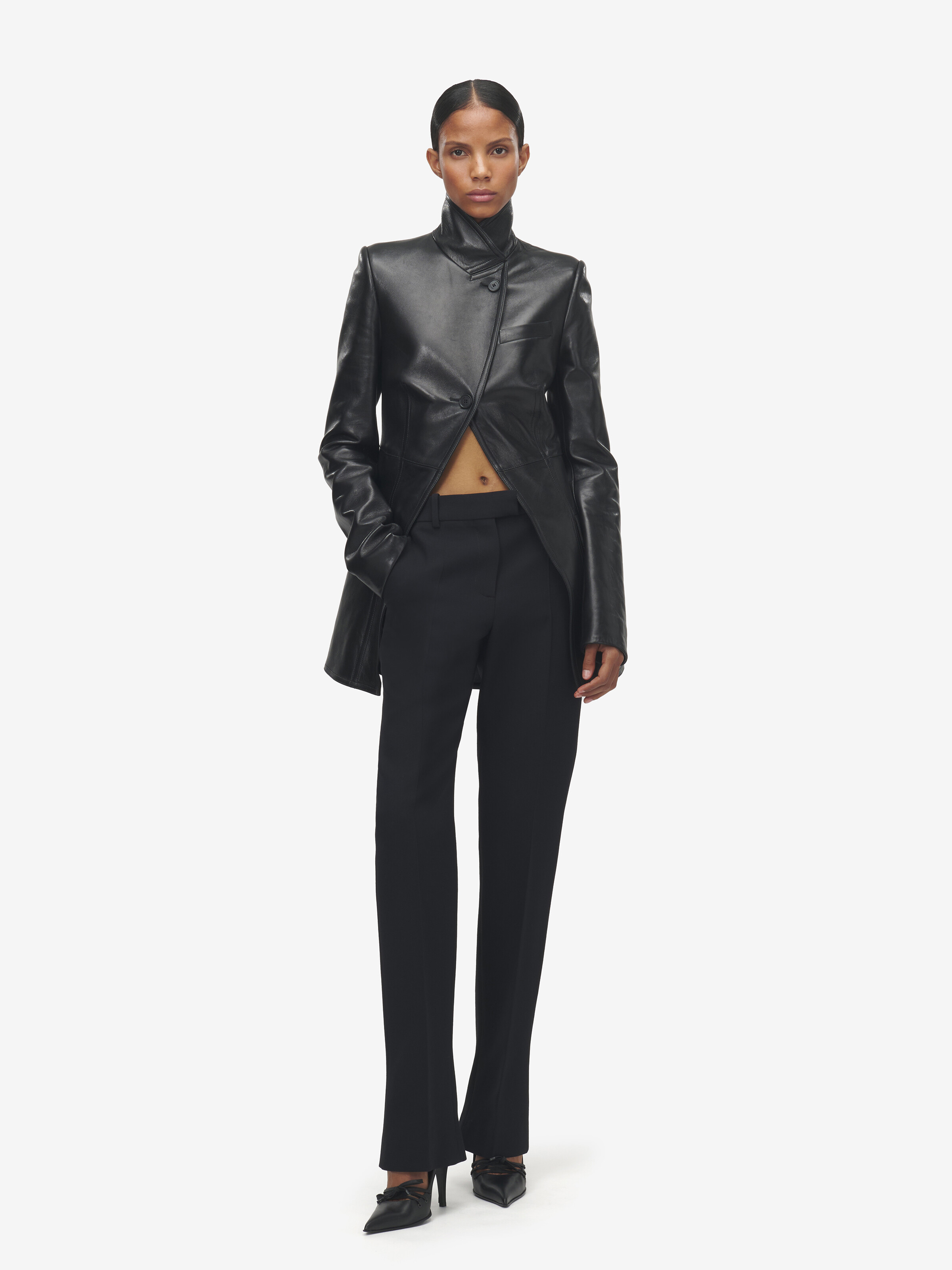 Women's Cutaway Leather Jacket in Black in 100% Lamb Leather | Alexander McQueen - image 3