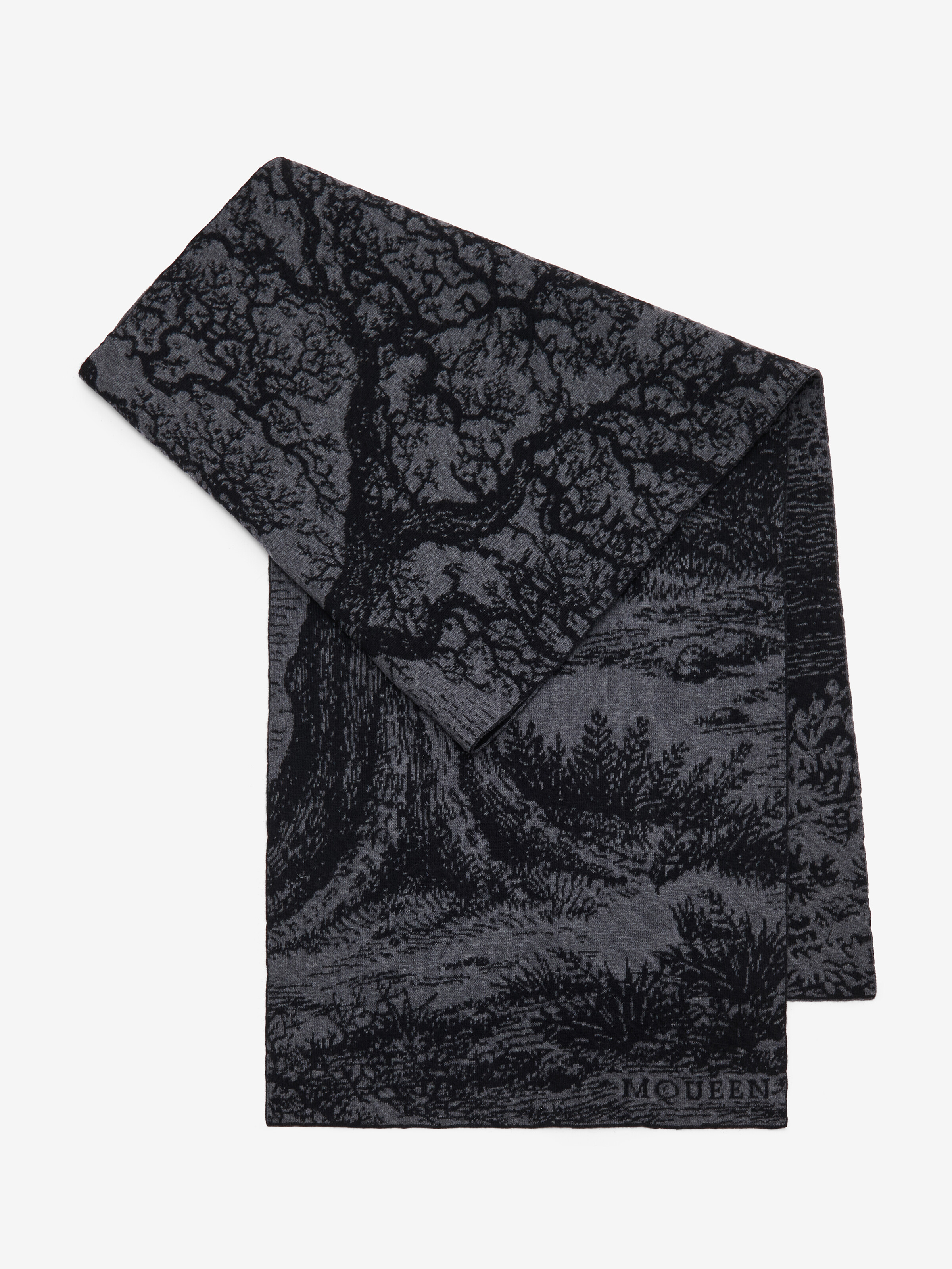 Men's 'Tree Of Life' Wool Jacquard Scarf in Grey in 100% Wool  | Alexander McQueen - image 1