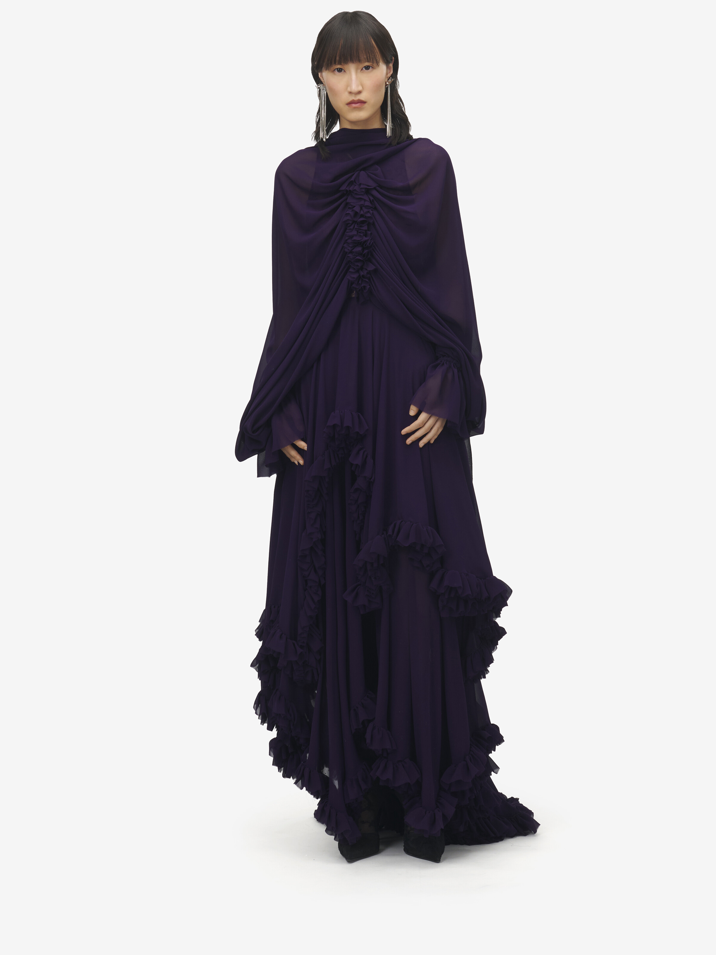 Women's Draped Evening Dress in Violet in 100% Silk | Alexander McQueen - image 2