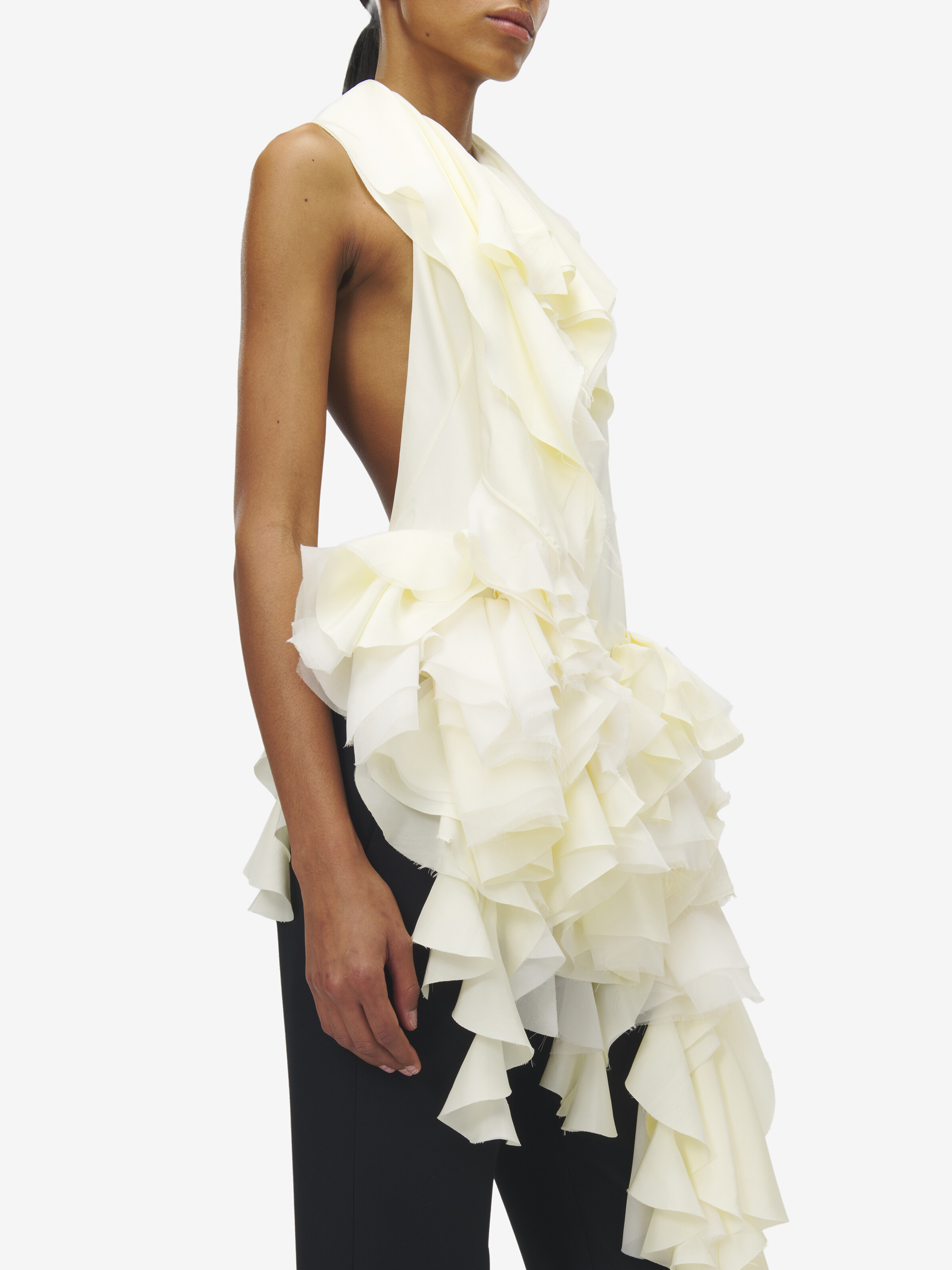 Women's Oyster Ruffle Top in Ivory in 100% Silk | Alexander McQueen - image 5