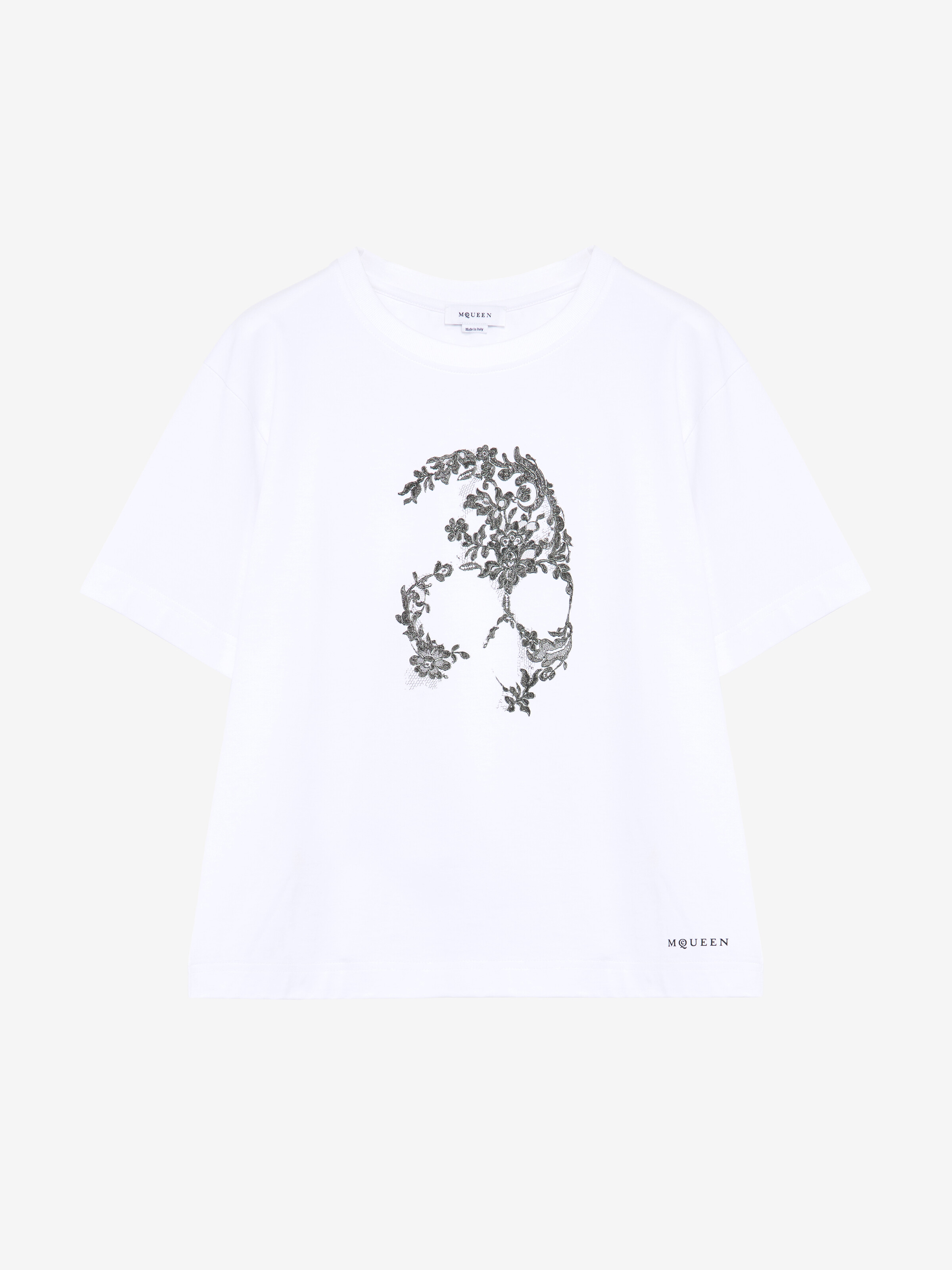 T-shirt Skull à dentelle pour Femme en Blanc in 100% Coton | Alexander McQueen - image 1