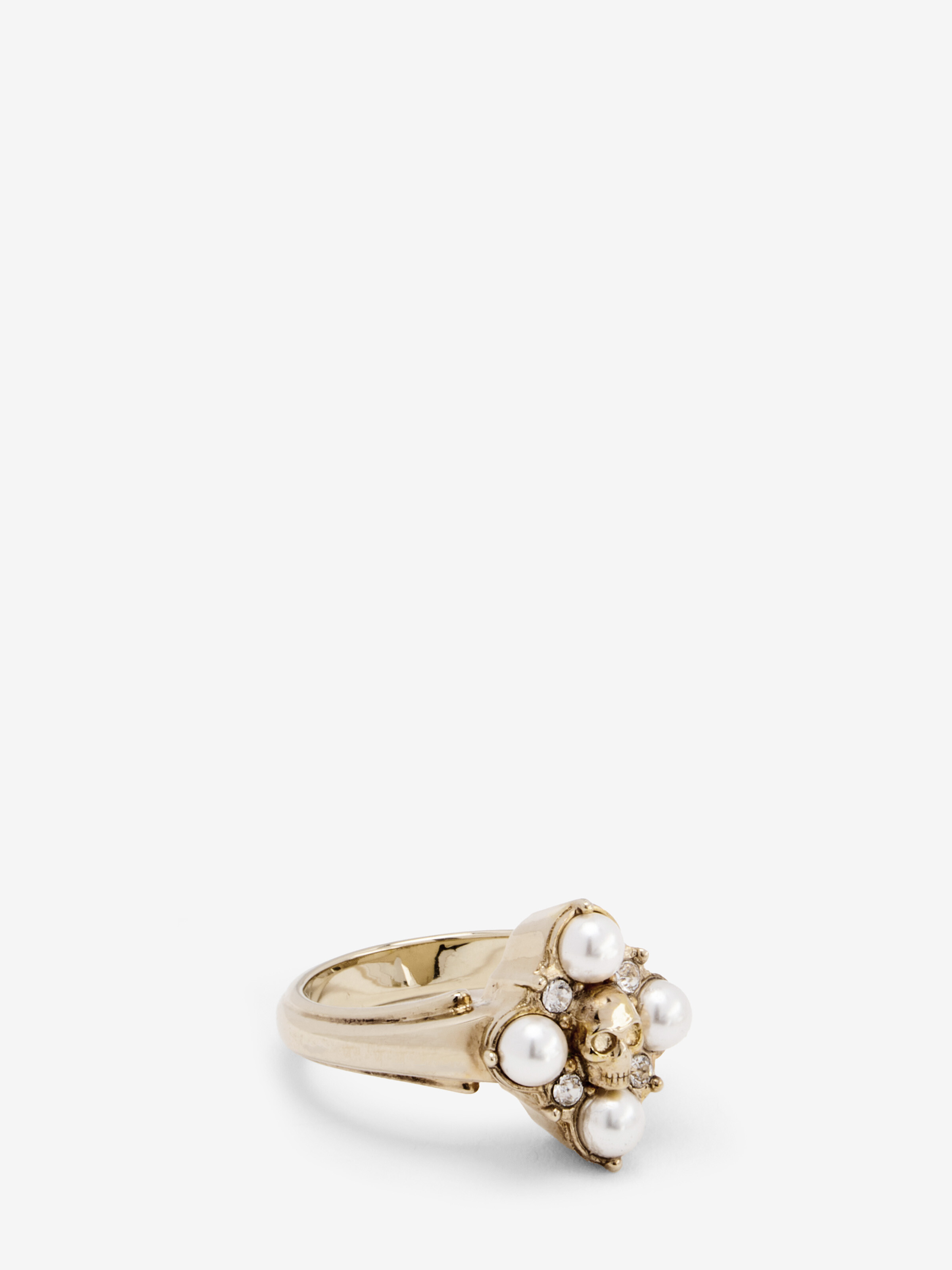 Women's Skull & Crystal Ring in Pale Gold in Brass | Alexander McQueen - image 3