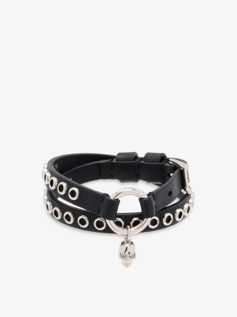 Skull Ring and Eyelets Double Wrap Bracelet | Alexander McQueen - image 1