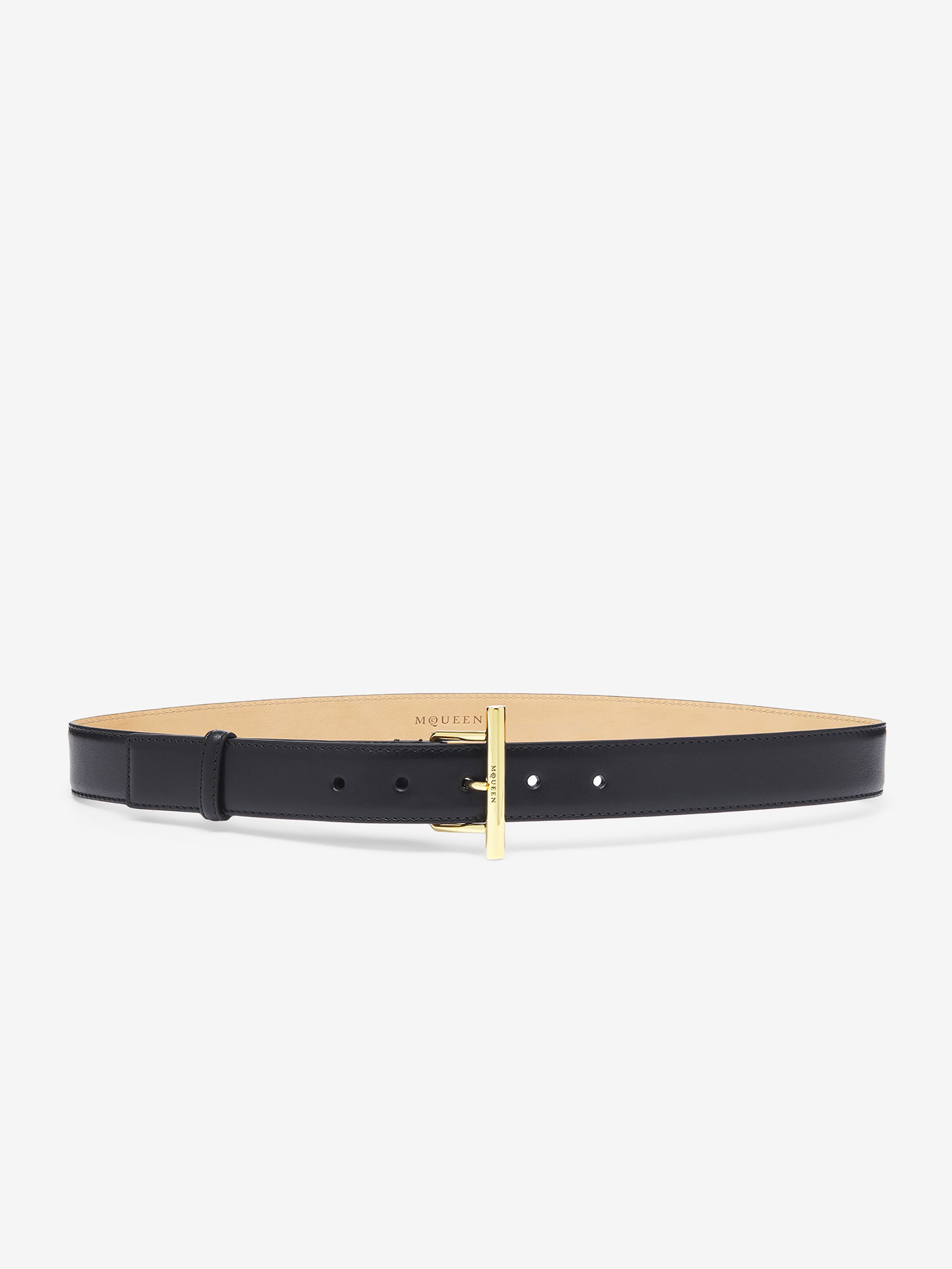 Ceinture McQueen T-Bar Hip pour Femme en Noir/Doré in Cuir de veau | Alexander McQueen - image 1