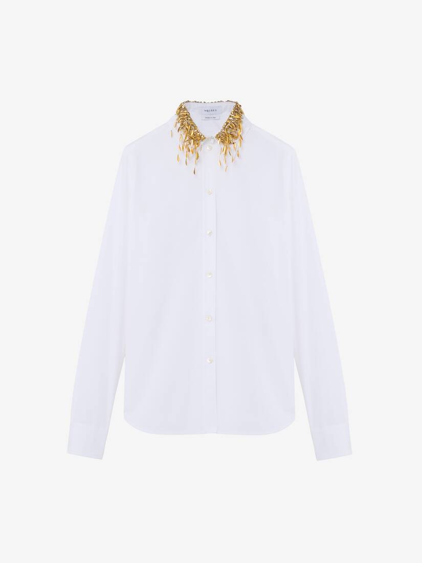 Gold Leaves and Crystal Embroidery Shirt | Alexander McQueen - image 1
