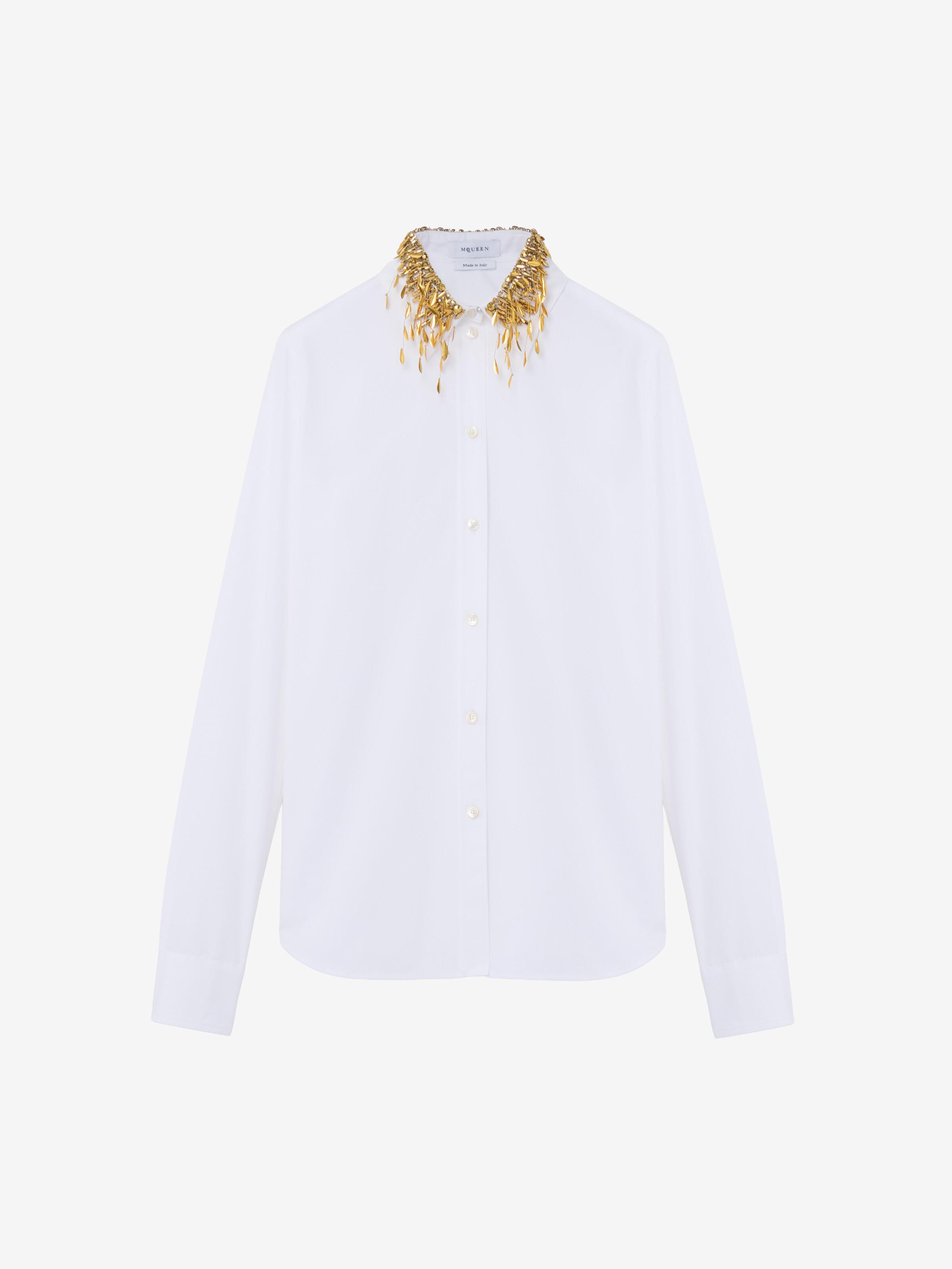 Women's Gold Leaves and Crystal Embroidery Shirt in Optical White in 100% Cotton | Alexander McQueen - image 1