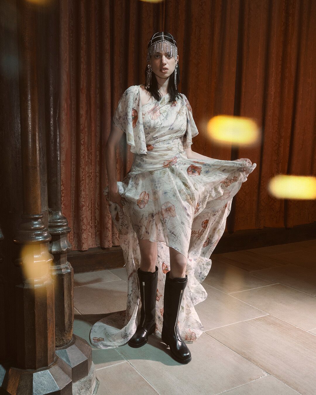 Model on set for McQueen Pre SS26 Campaign