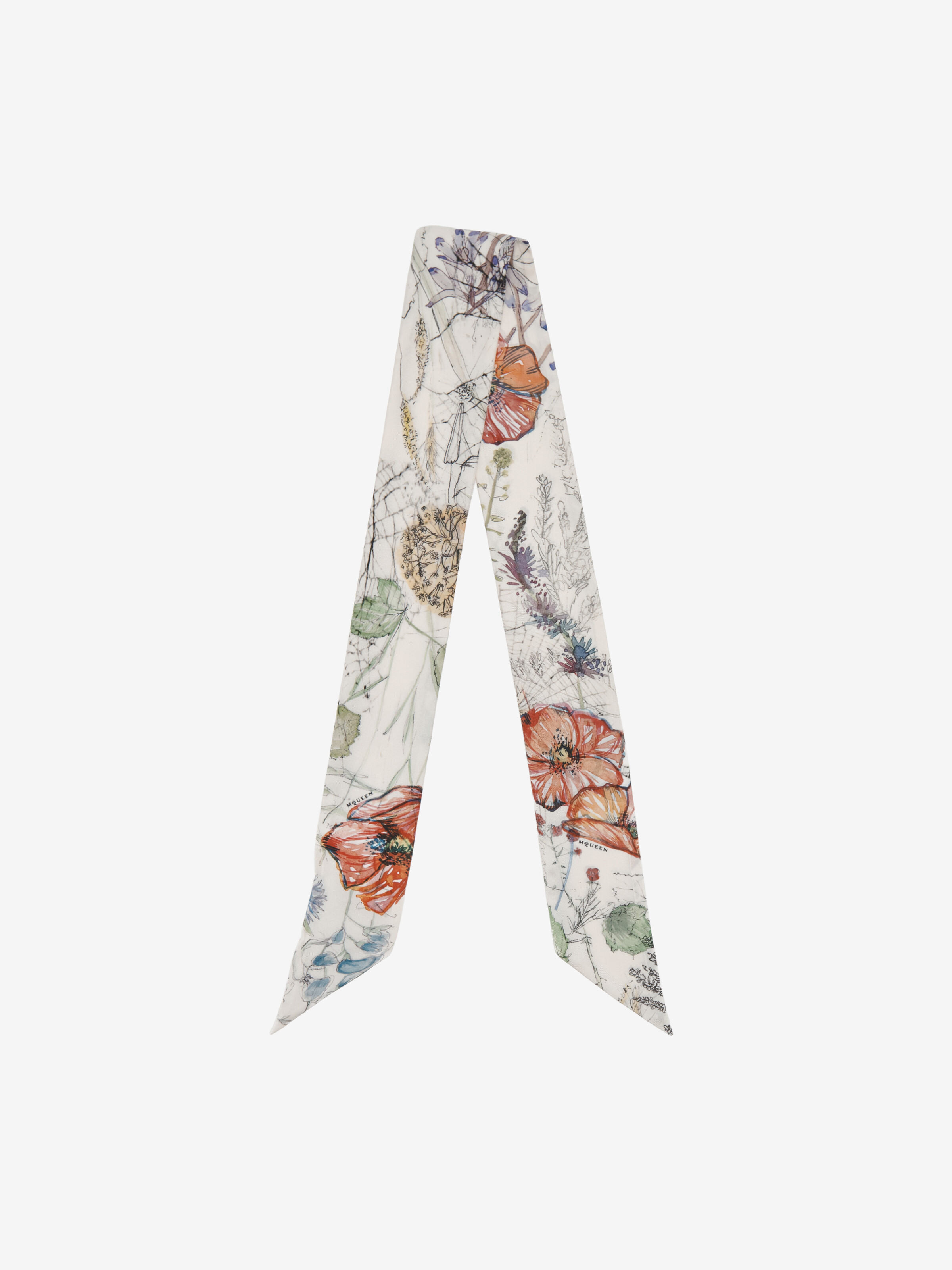 Women's Ribbon Skull Scarf in Ivory/Red in 100% Silk | Alexander McQueen - image 1