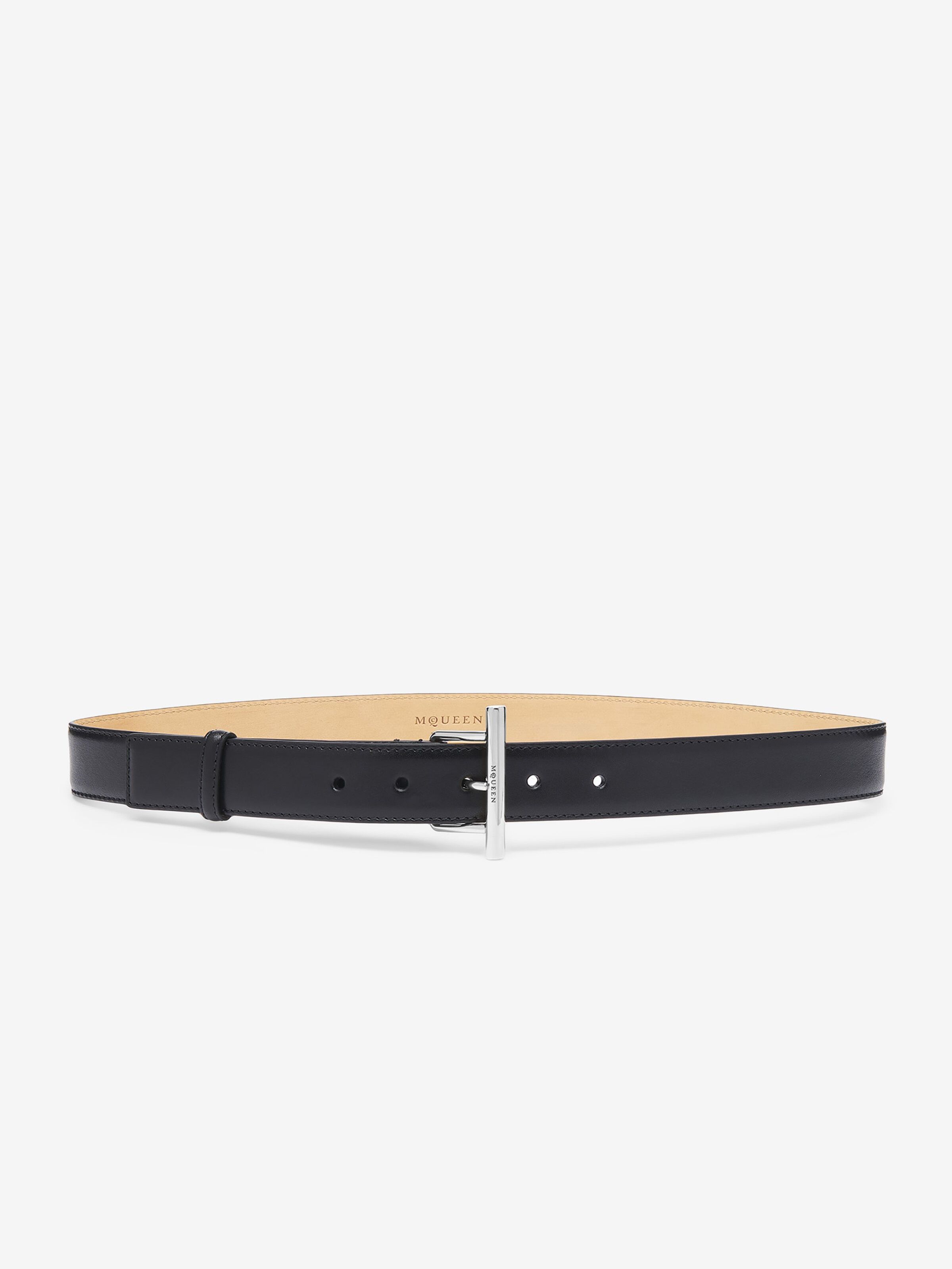 Women's McQueen T-Bar Hip Belt in Black/Silver in Calf Leather | Alexander McQueen - image 1