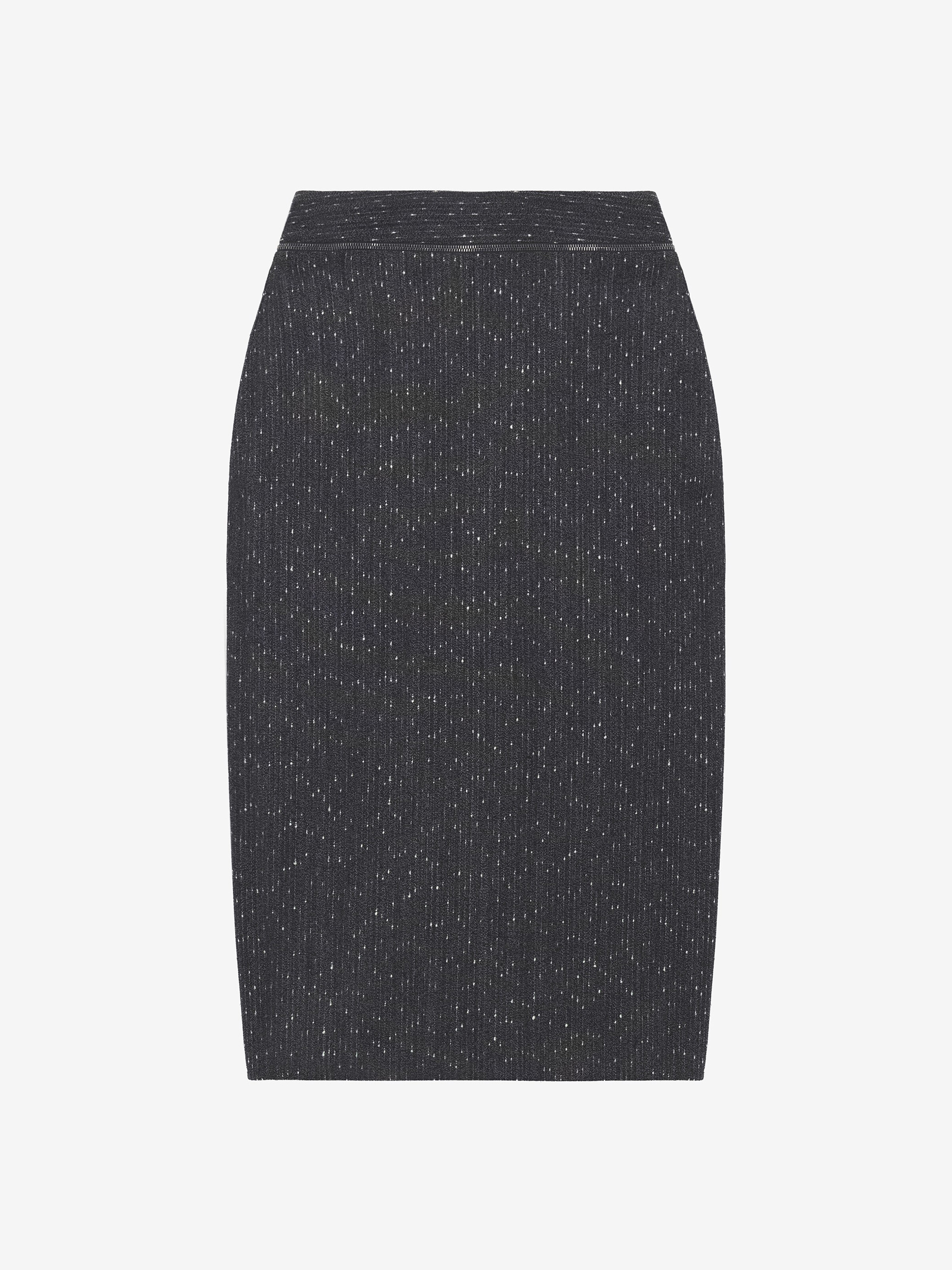 Flecked Pinstripe Slashed Zip Pencil Skirt