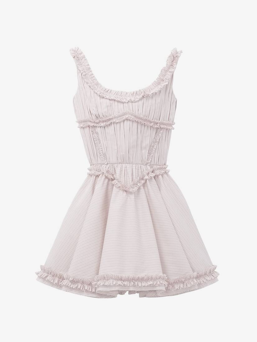 Pleated Ruffle Pinstripe Mini Dress | Alexander McQueen - image 1