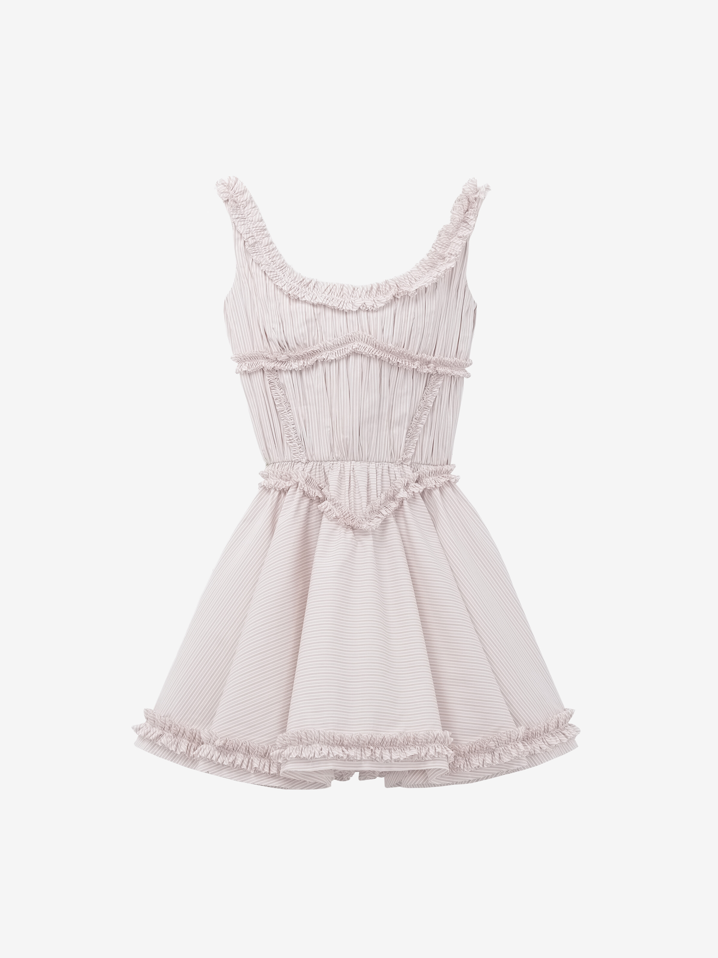 Nadelstreifen-Minikleid mit Plissee-Rüschen für Damen in Elfenbein/Pink in 82% Baumwolle, 18% Seide | Alexander McQueen - image 1